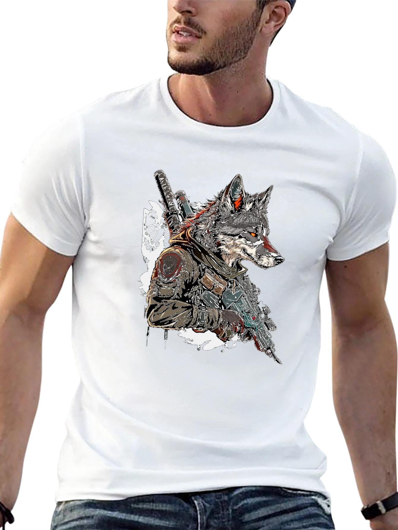 Wolf Warrior Graphic Tee - Black Cotton T-Shirt