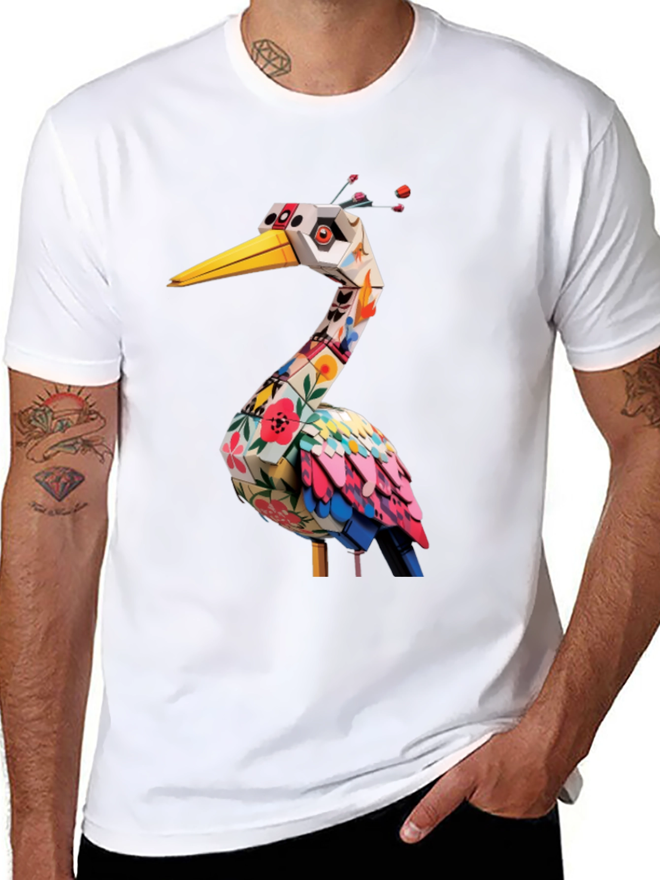 Geometric Floral Bird Graphic Tee