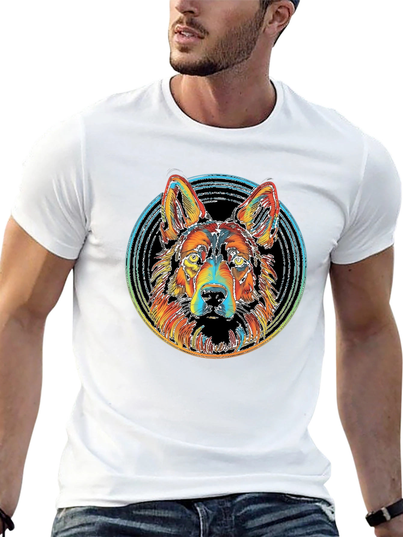 Vibrant German Shepherd Graphic Tee - Black