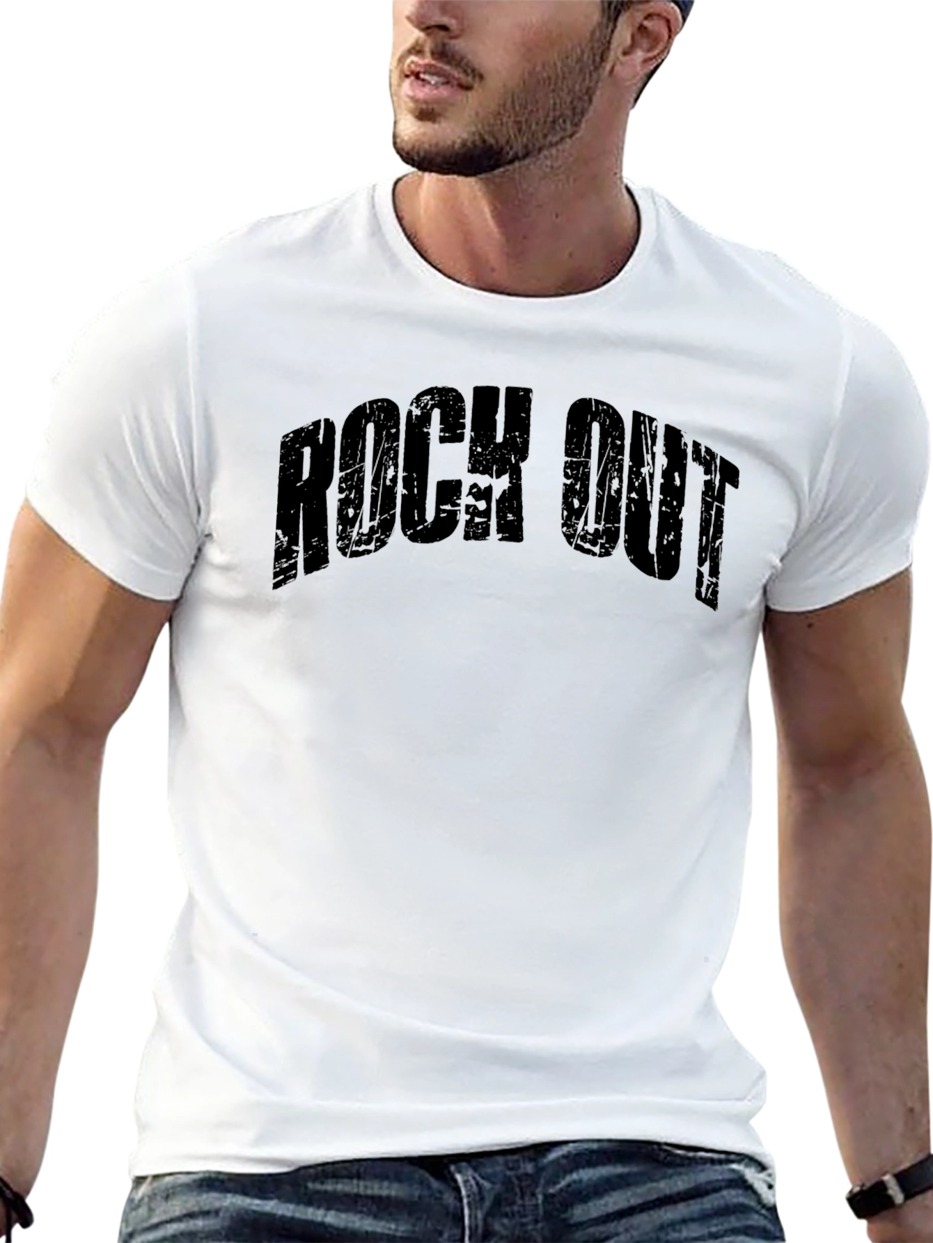 Rock Out Graphic T-Shirt - Black Crew Neck