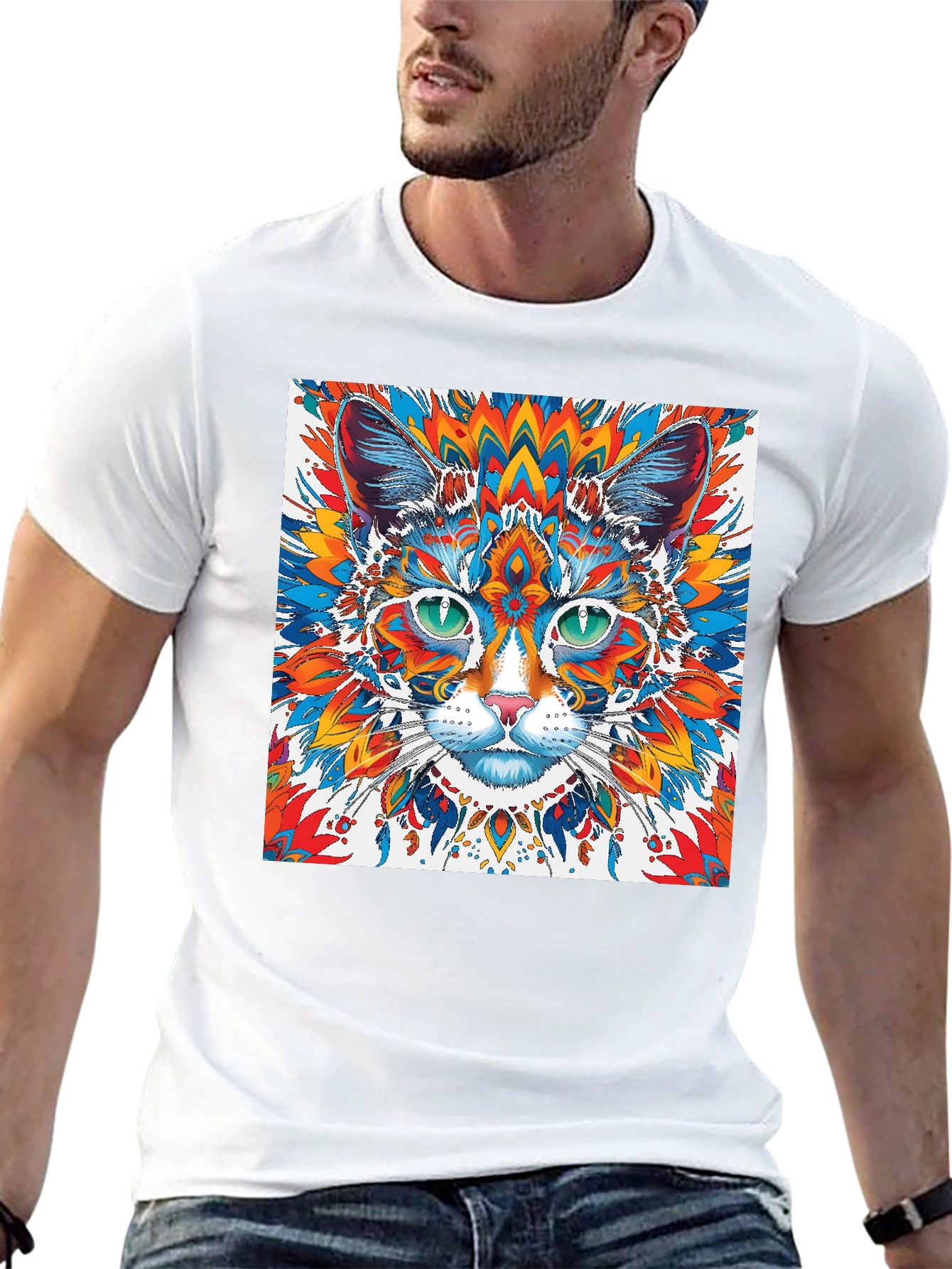 Psychedelic Cat Graphic Tee - Black