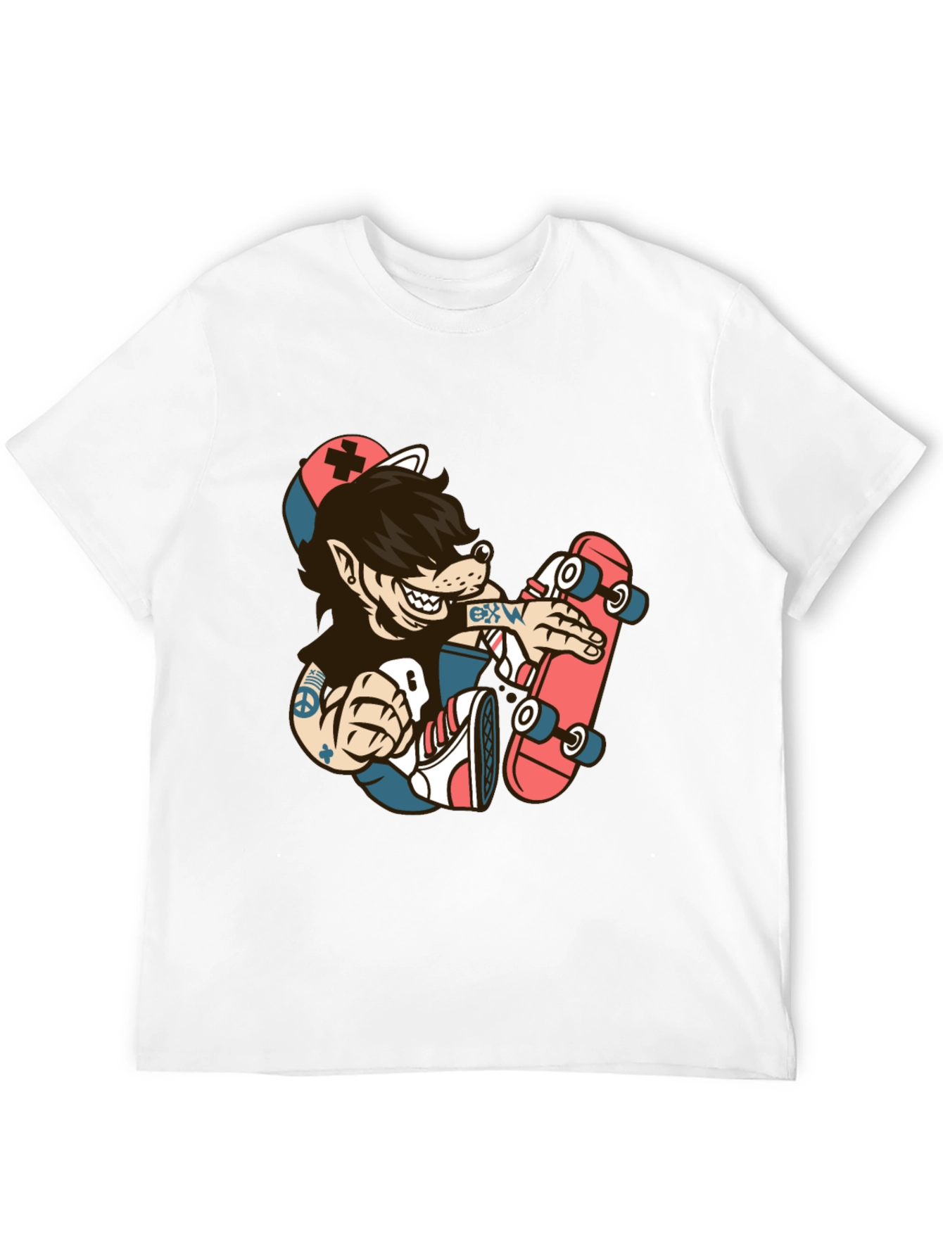 Skater Wolf Graphic Tee - Cool Cartoon T-Shirt