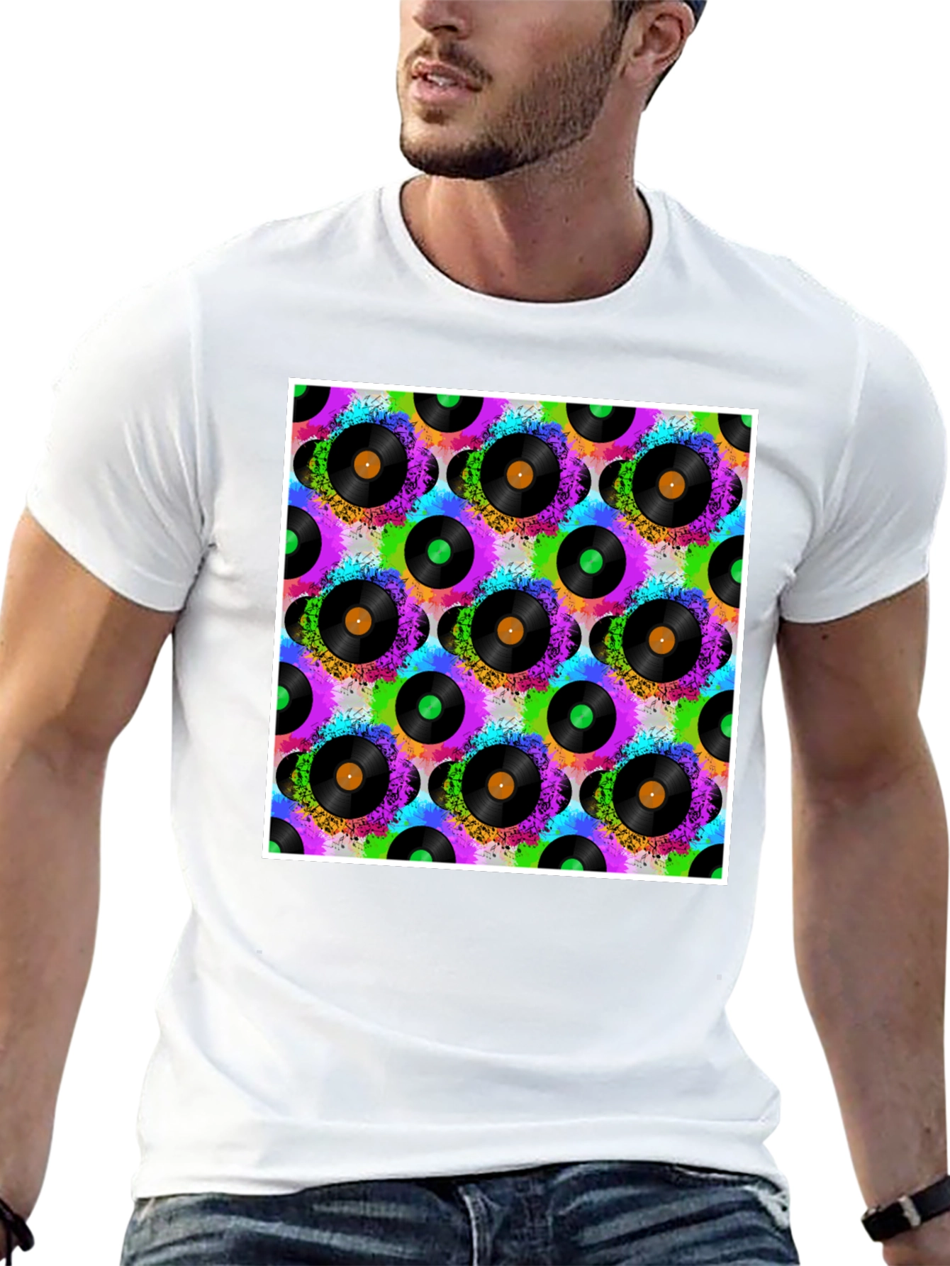 Vinyl Record Pattern T-Shirt