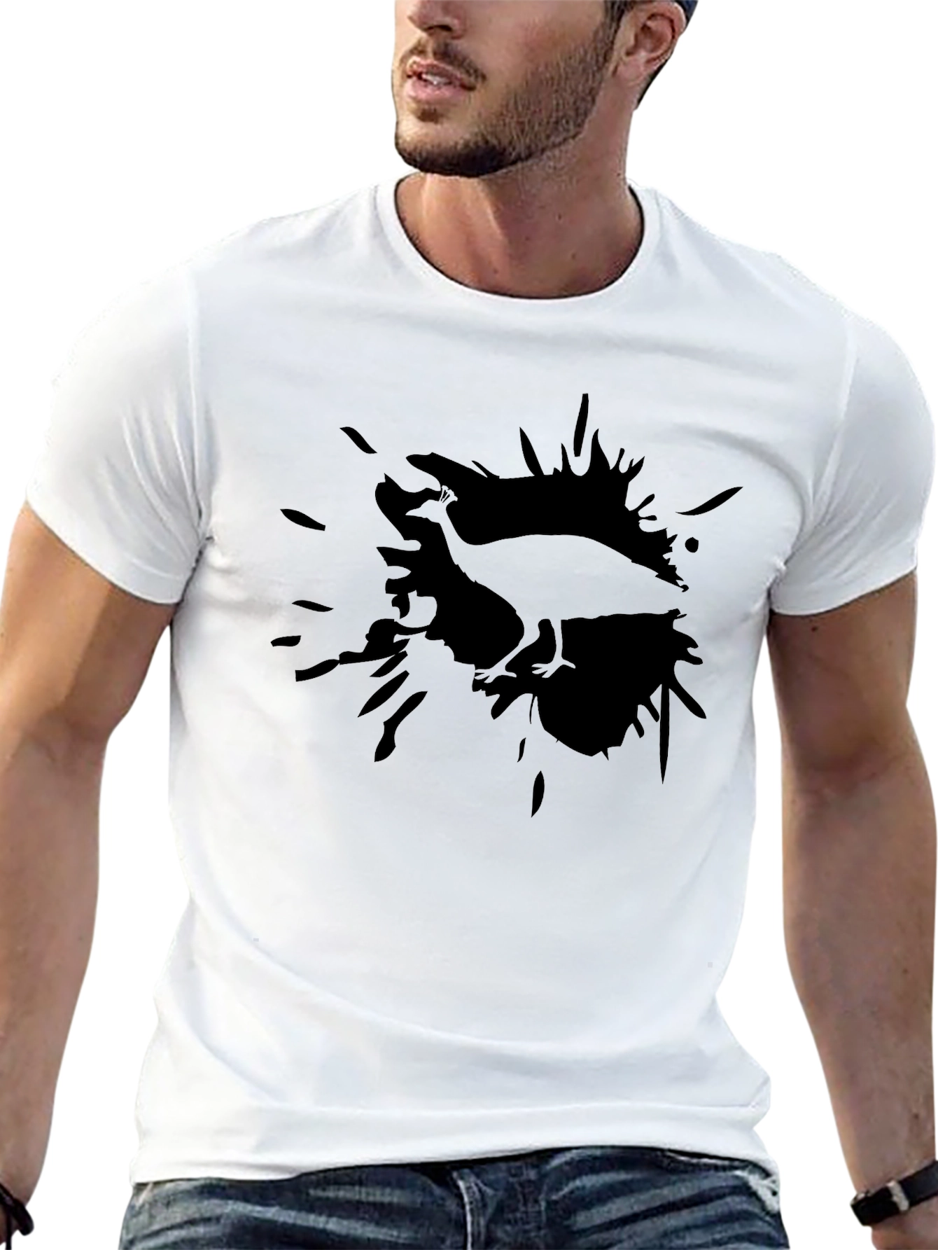 Mens Black T-Shirt with Bird Graphic