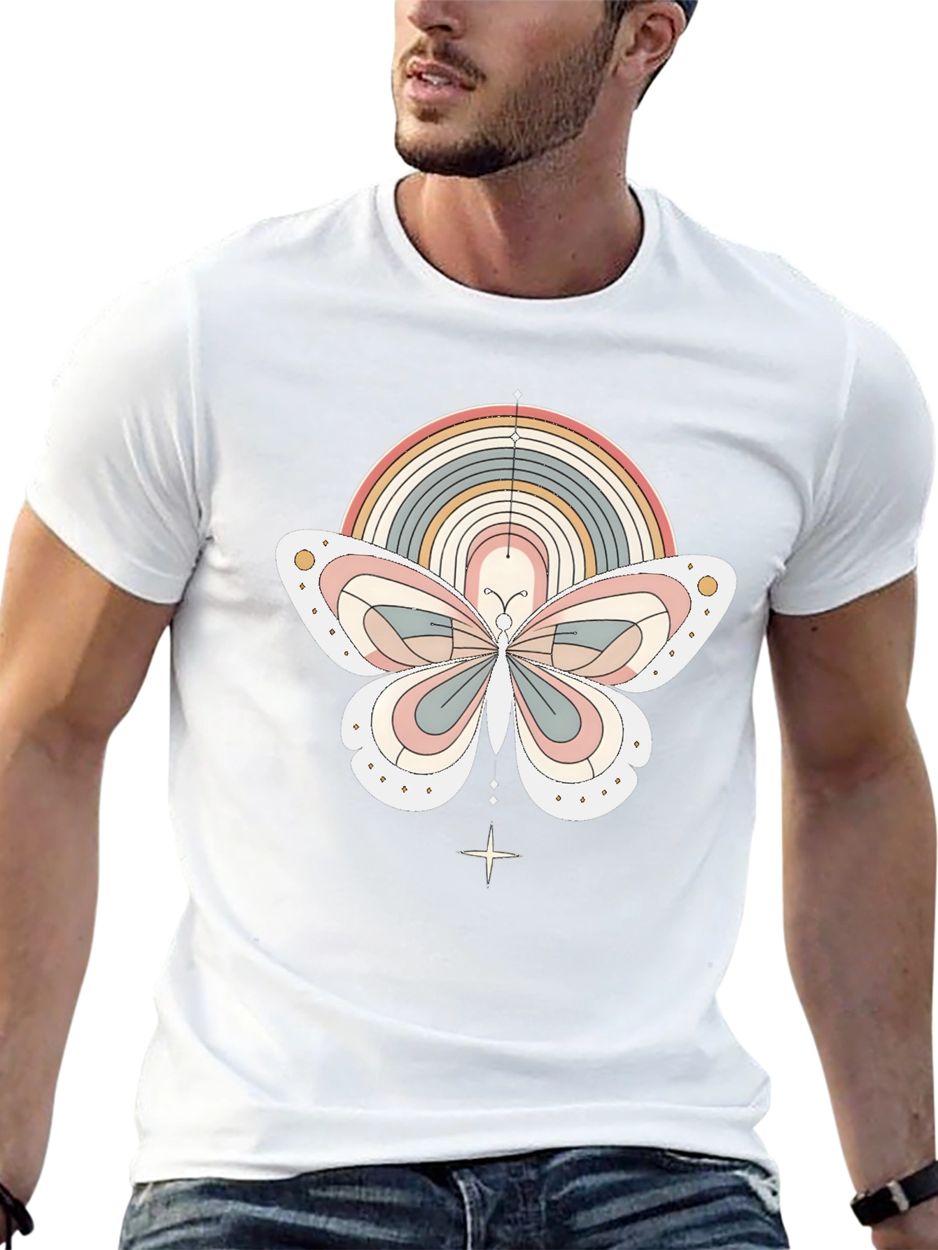 Retro Rainbow Butterfly Graphic T-Shirt