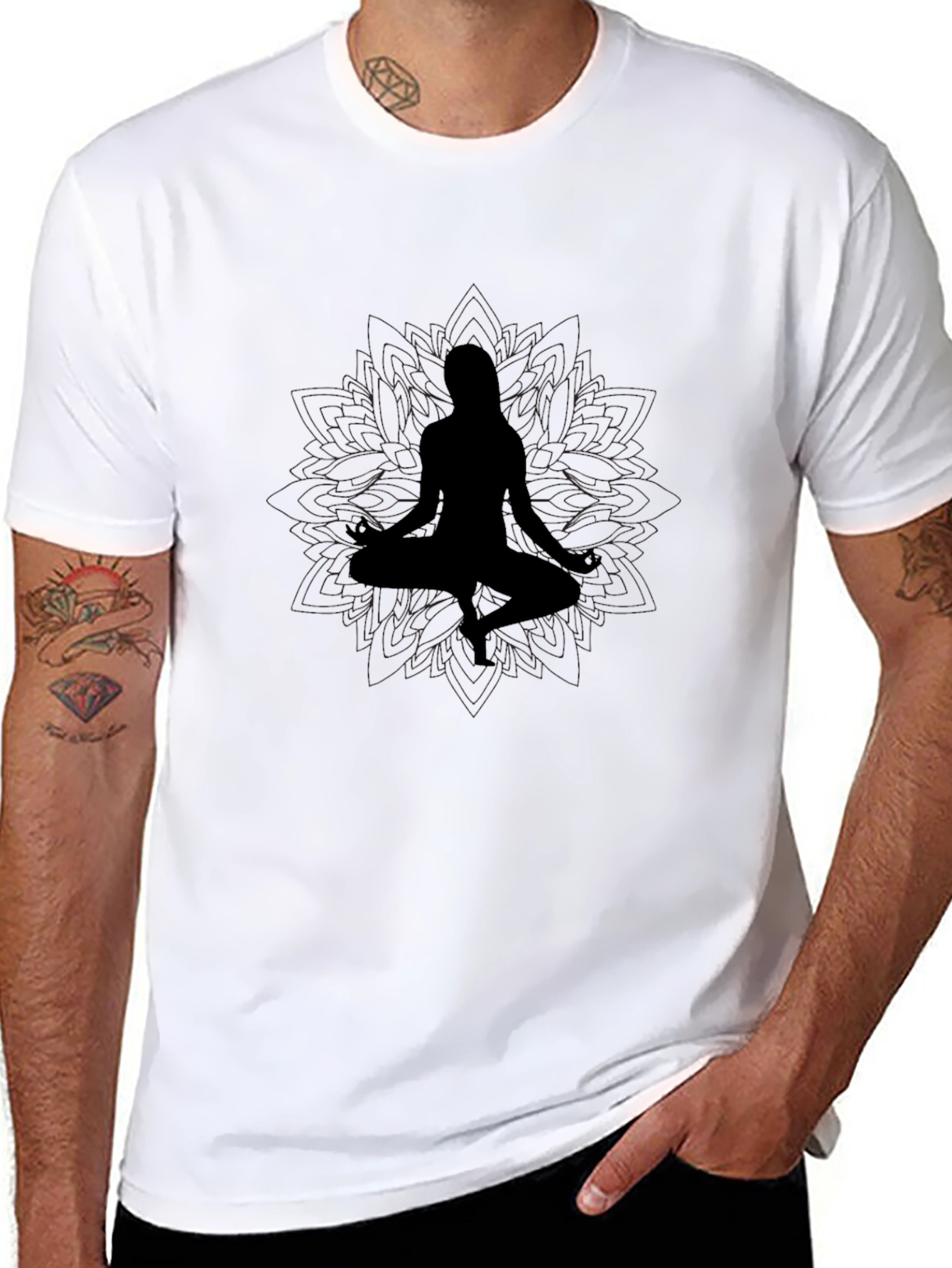 Meditative Silhouette T-Shirt - Black Yoga Design