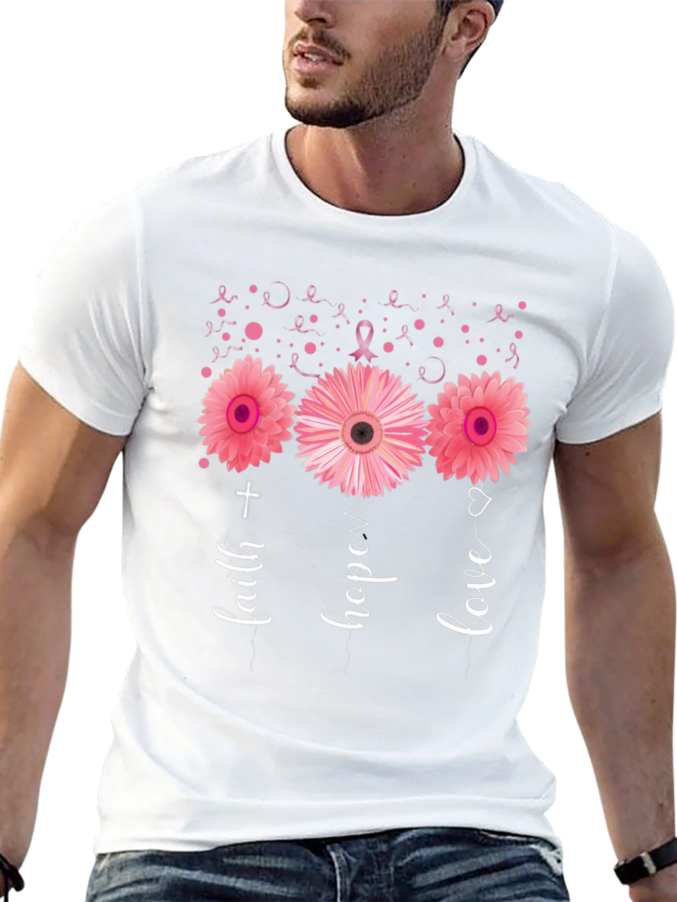 Faith Hope Love Breast Cancer Awareness Black T-Shirt