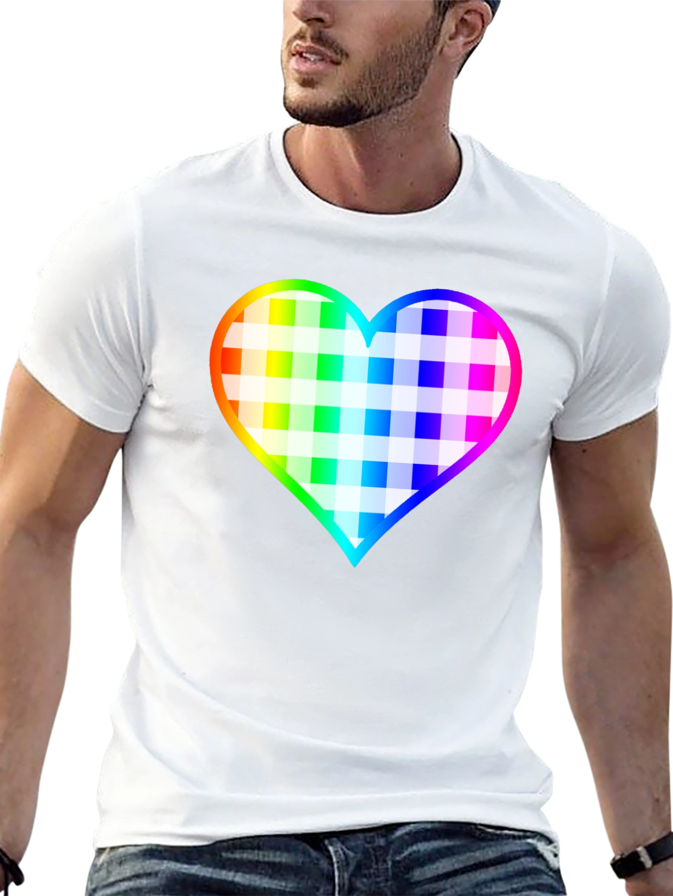 Rainbow Heart Plaid T-Shirt