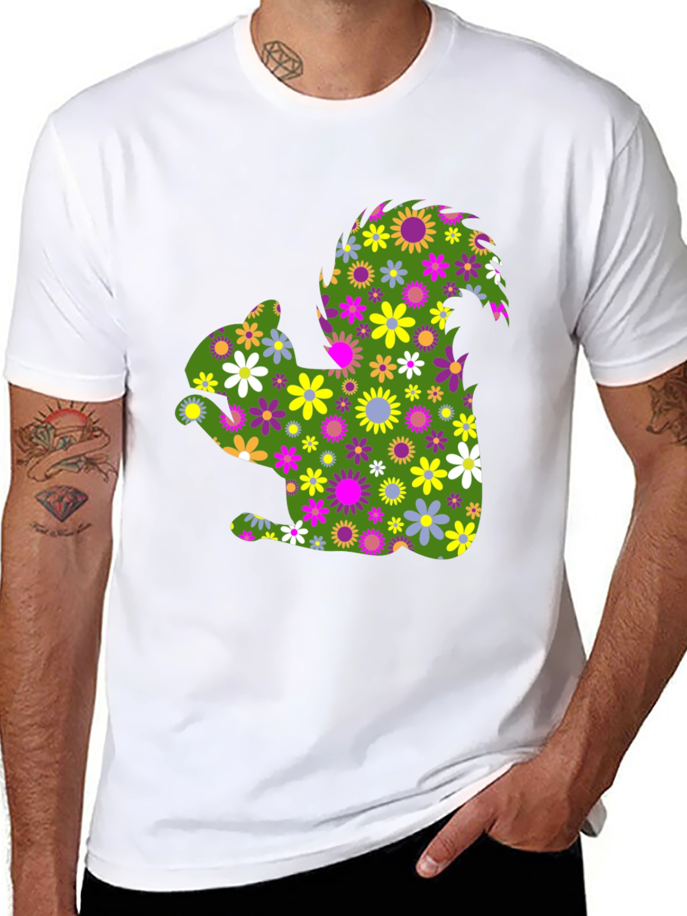 Floral Squirrel Graphic Tee - Unique Nature Shirt