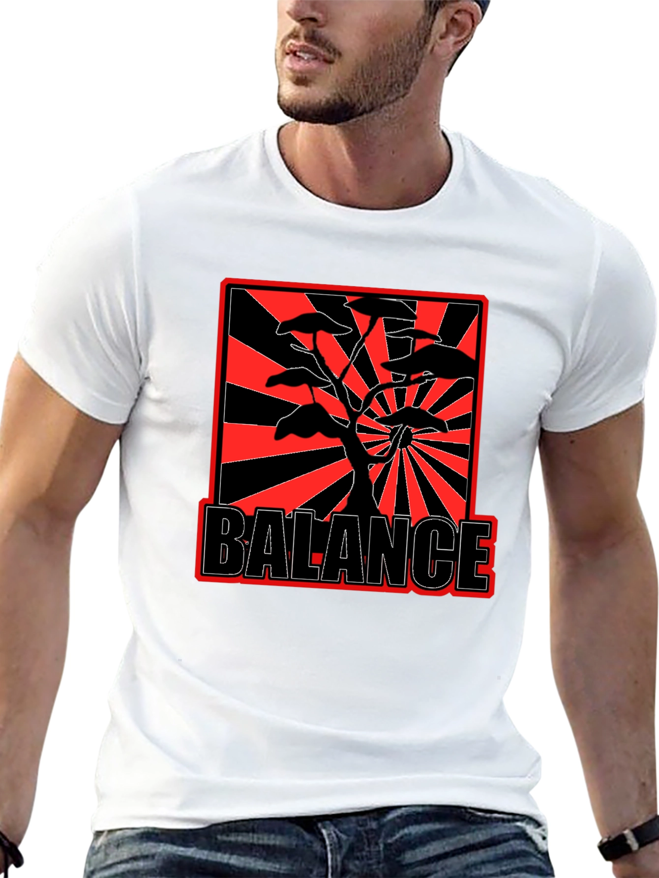 Balance Bonsai Tree Graphic T-Shirt - Red & Black