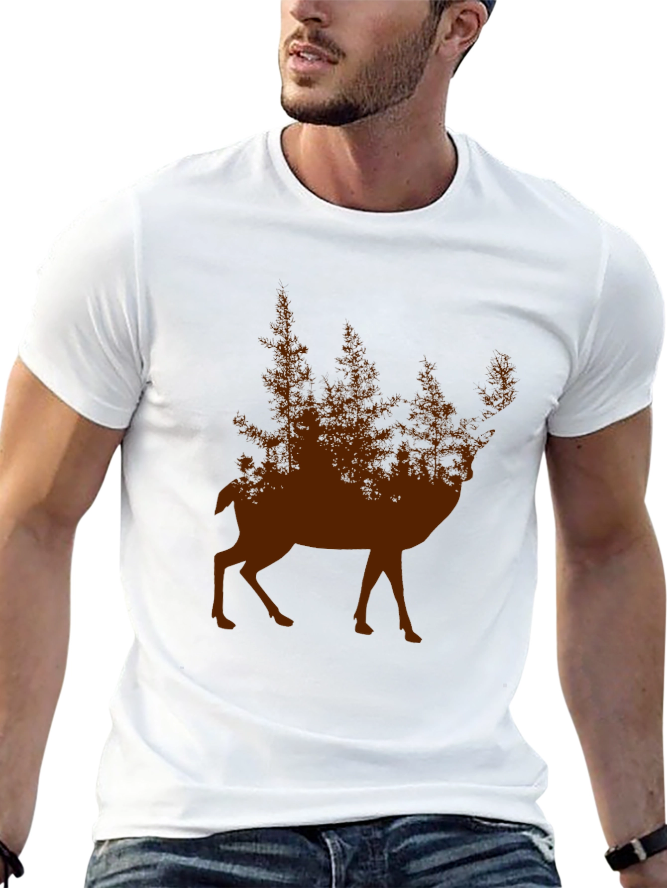 Nature Deer Graphic Tee - Forest Silhouette