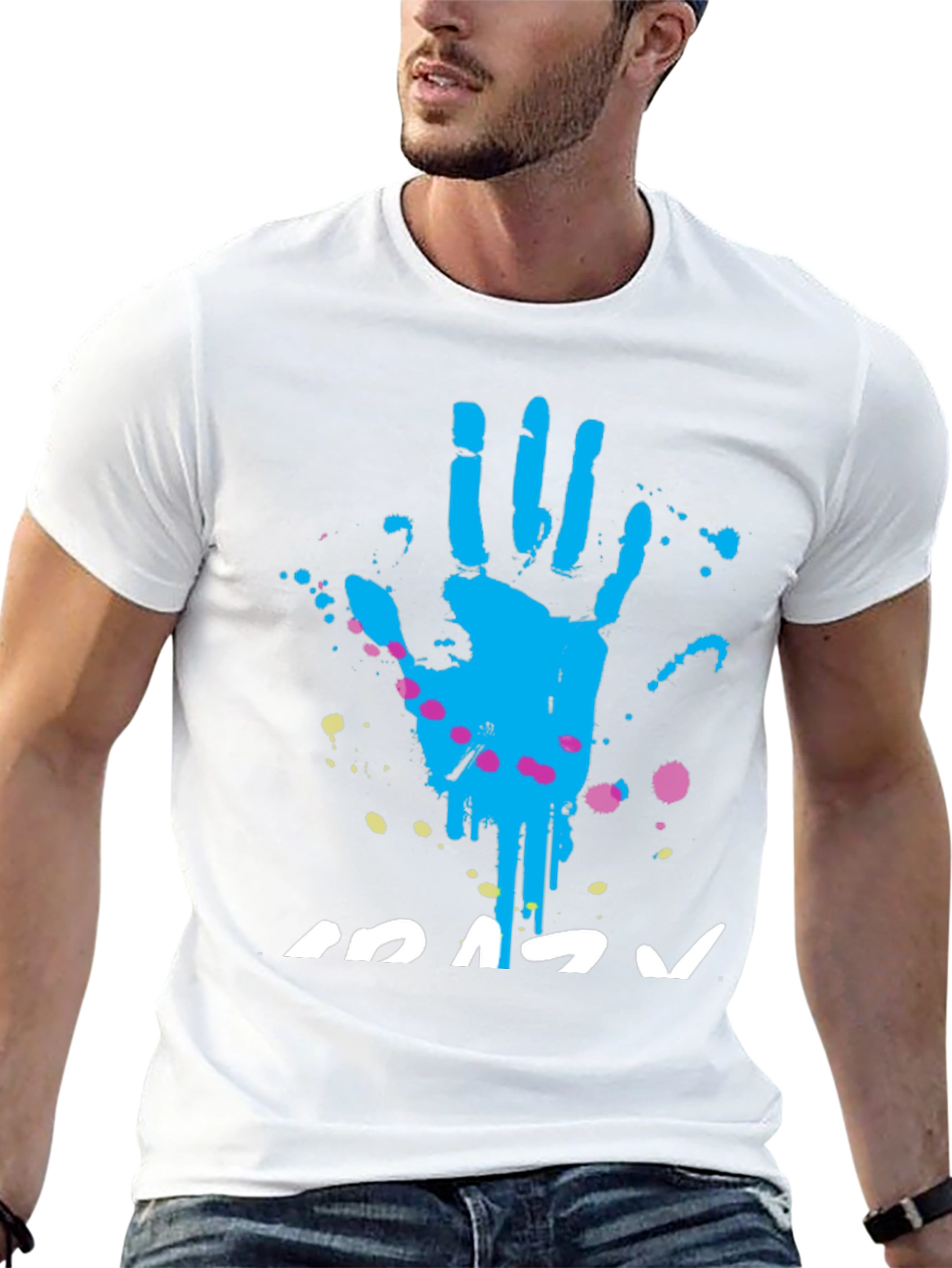 Crazy Handprint Graphic Tee - Funky Crew Neck