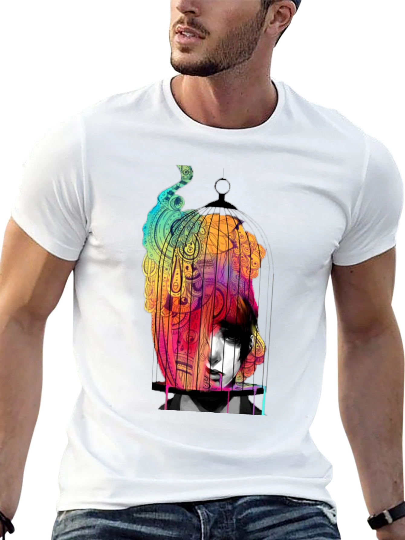 Artistic Caged Soul Black Graphic T-Shirt