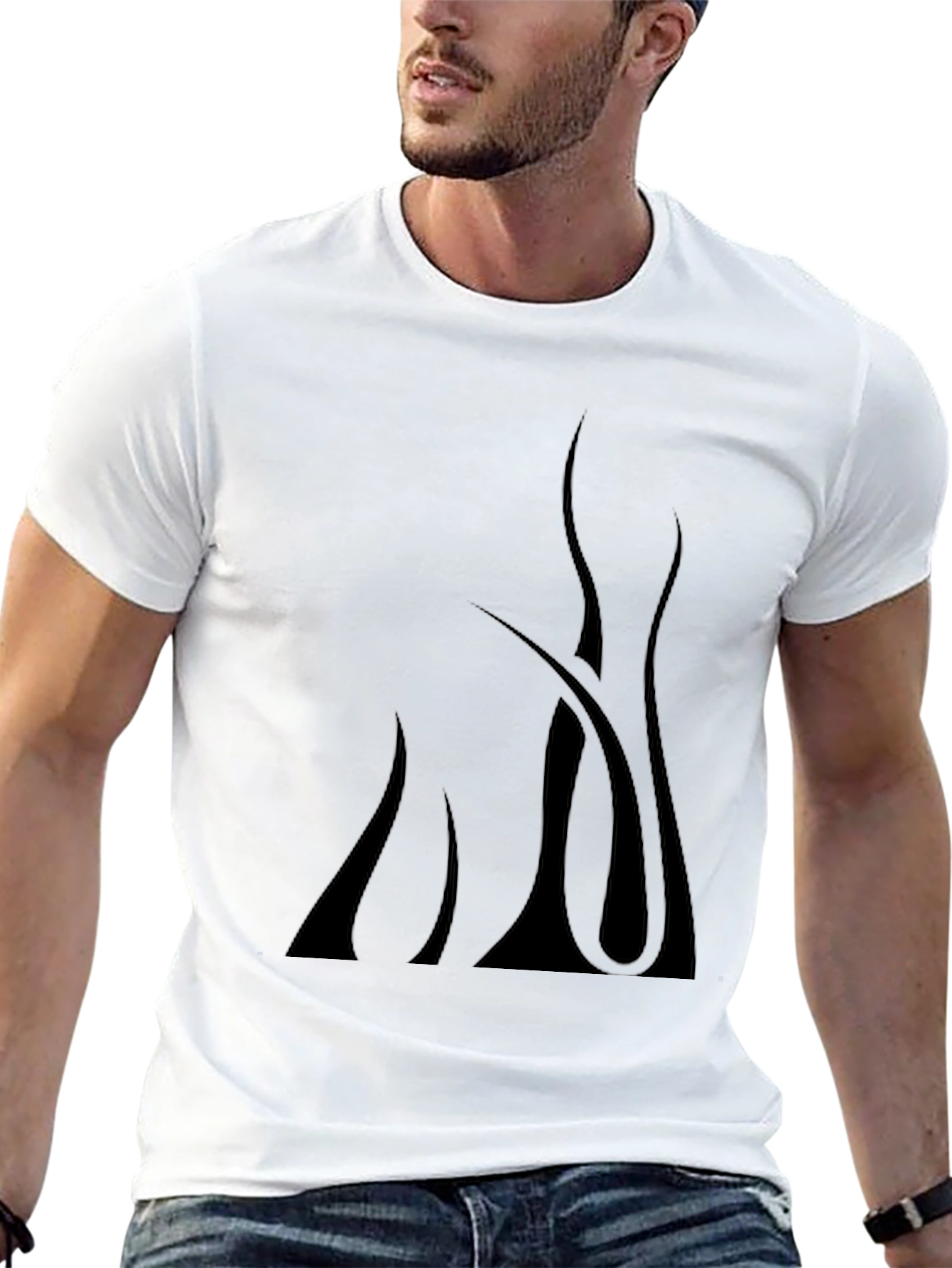 Mens Black Graphic Tee - Abstract Flame Design