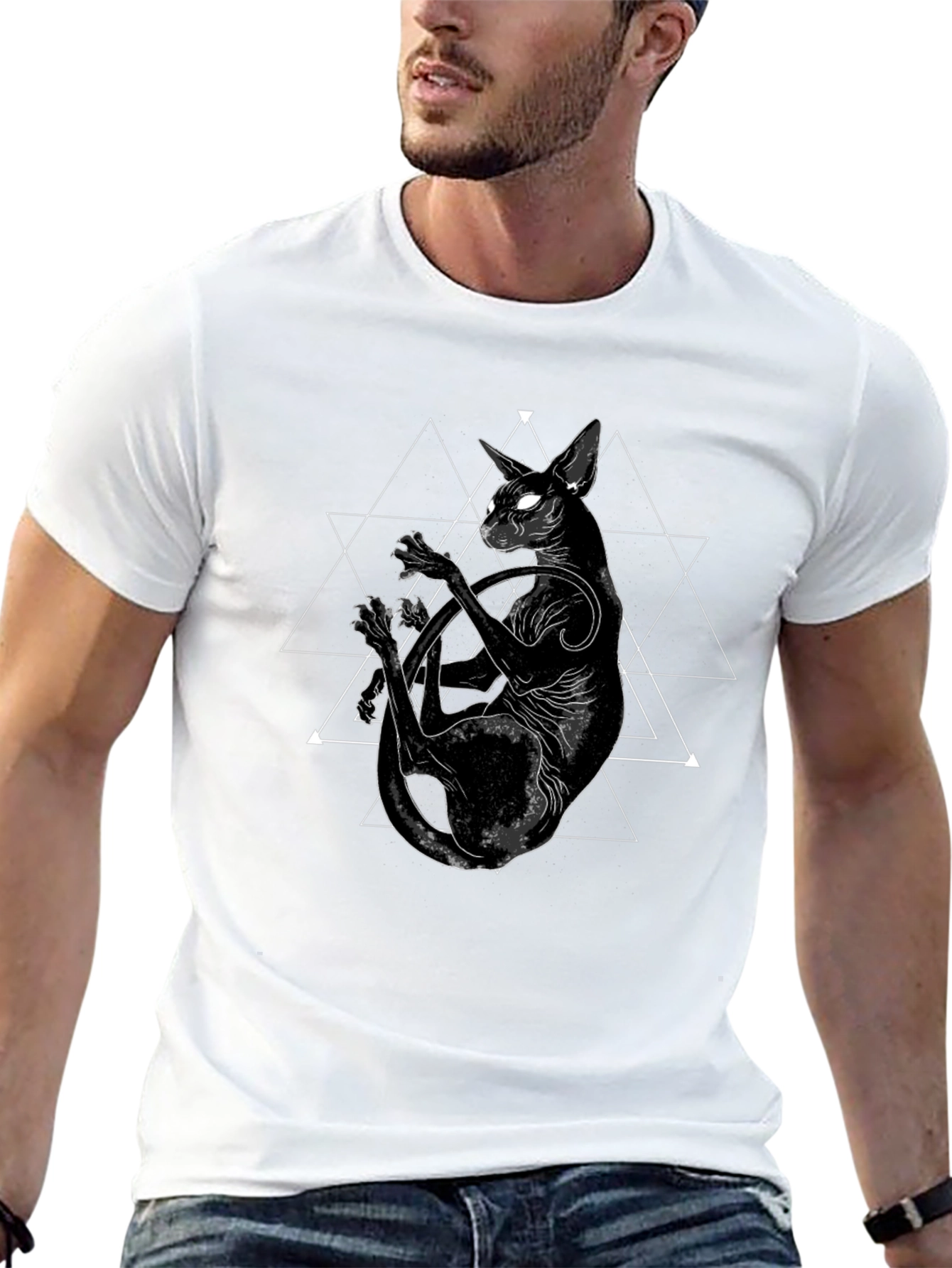 Mystic Cat Graphic Tee - Black Cotton Blend