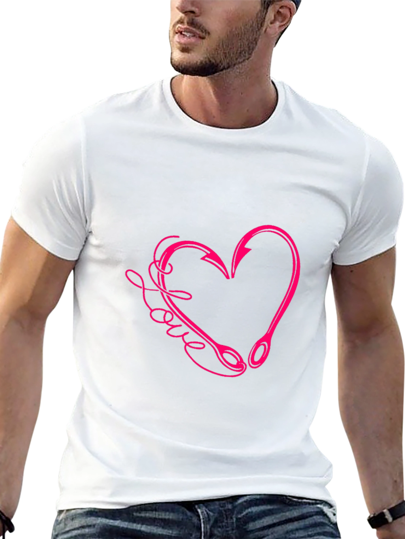 Love Fishing Hook Heart Tee - Black Cotton T-Shirt