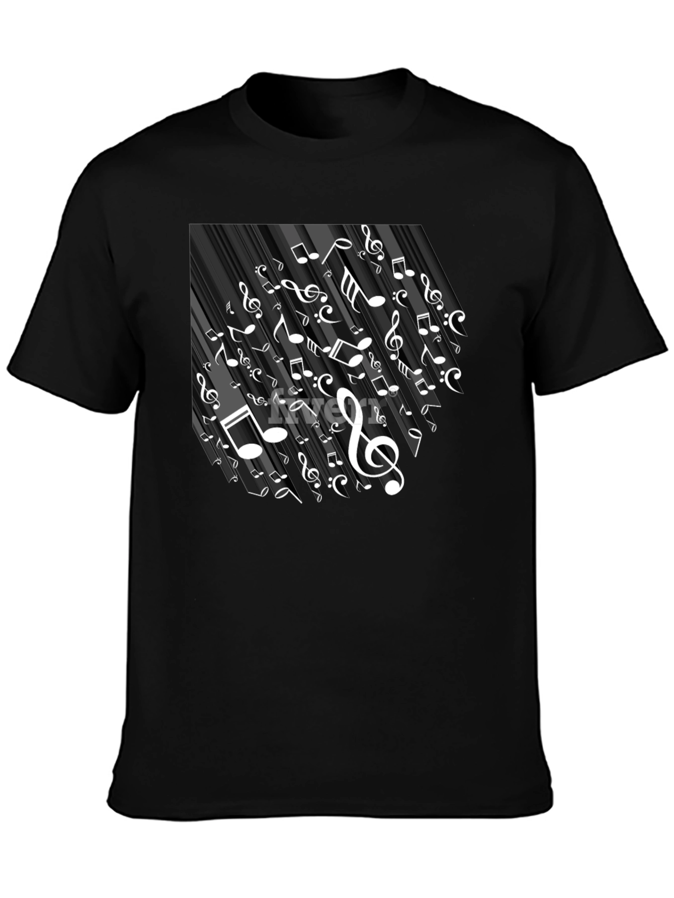Musical Notes Graphic Tee - Black Cotton T-Shirt