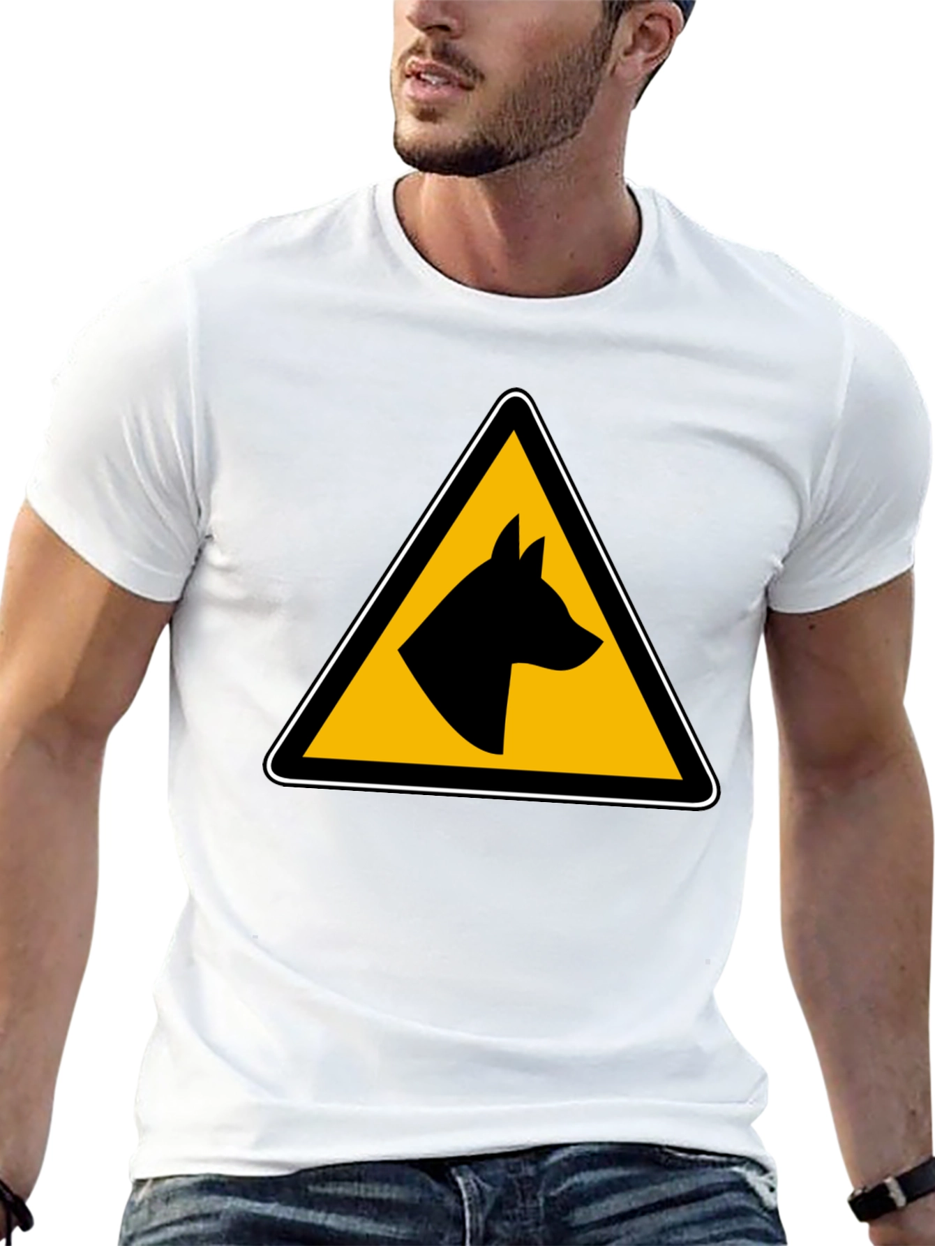 Dog Warning Sign Graphic Tee - Black Unisex T-Shirt