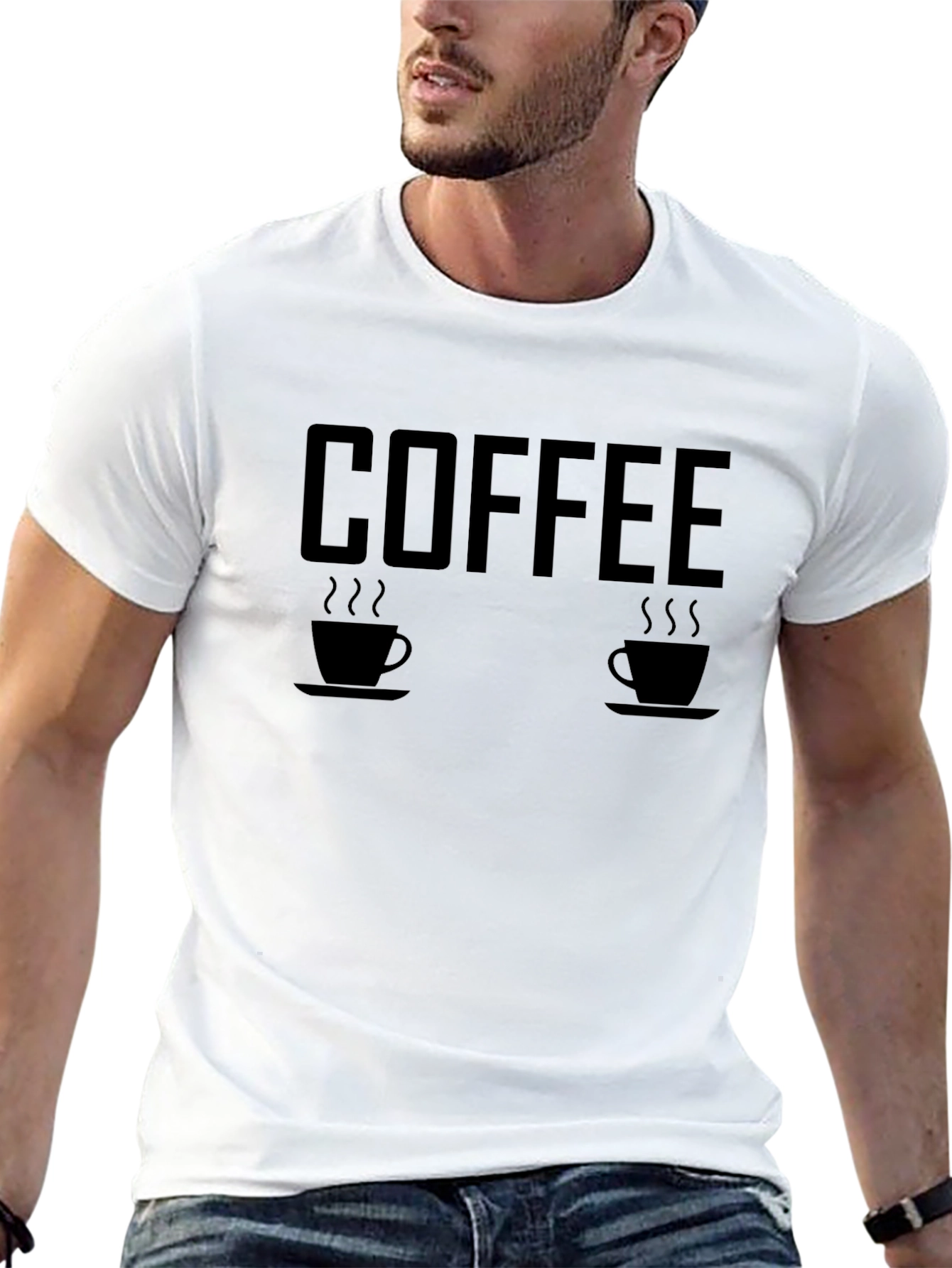 Coffee Cups Graphic T-Shirt - Black Casual Tee