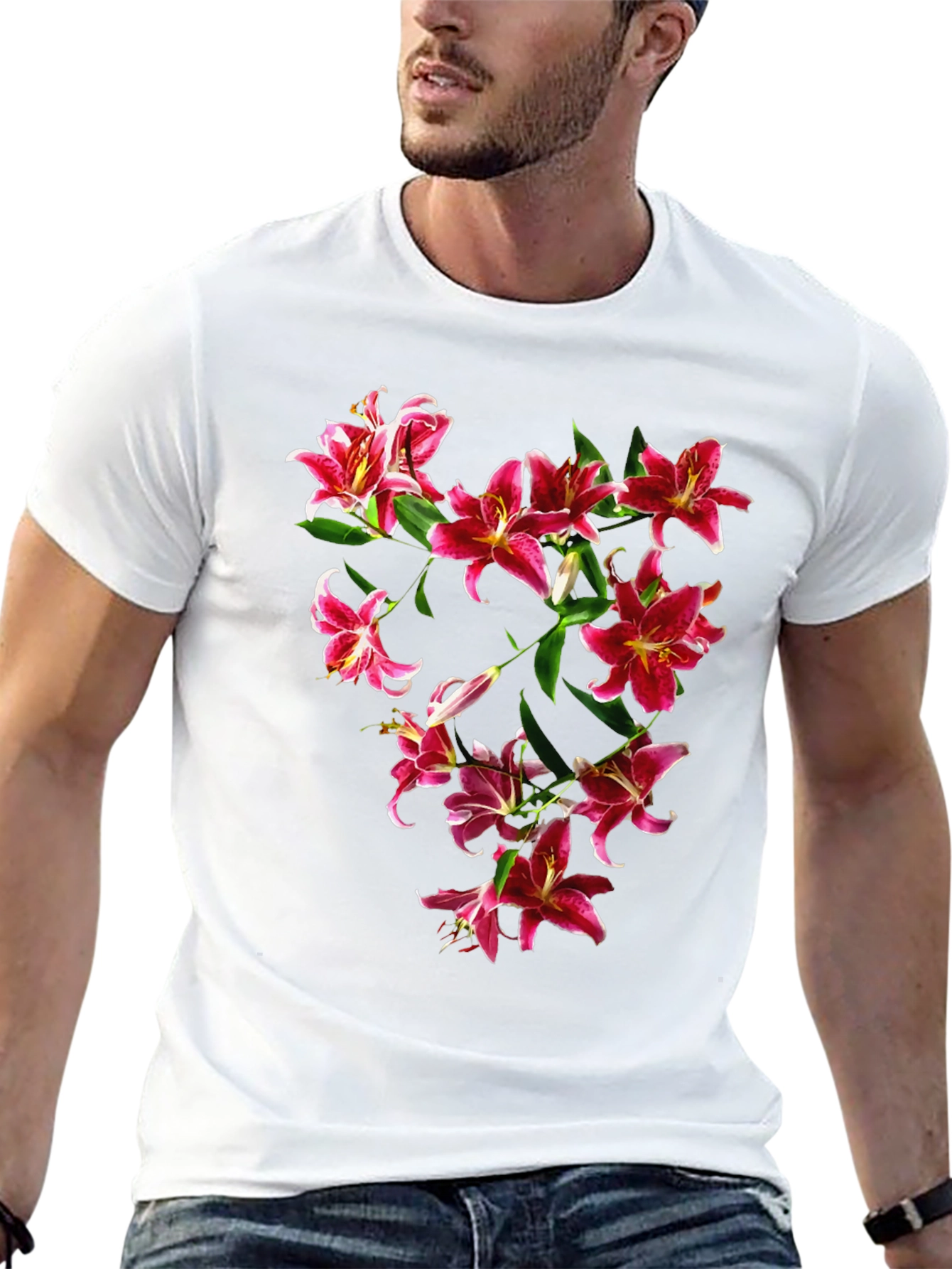 Floral Lily Print Black T-Shirt