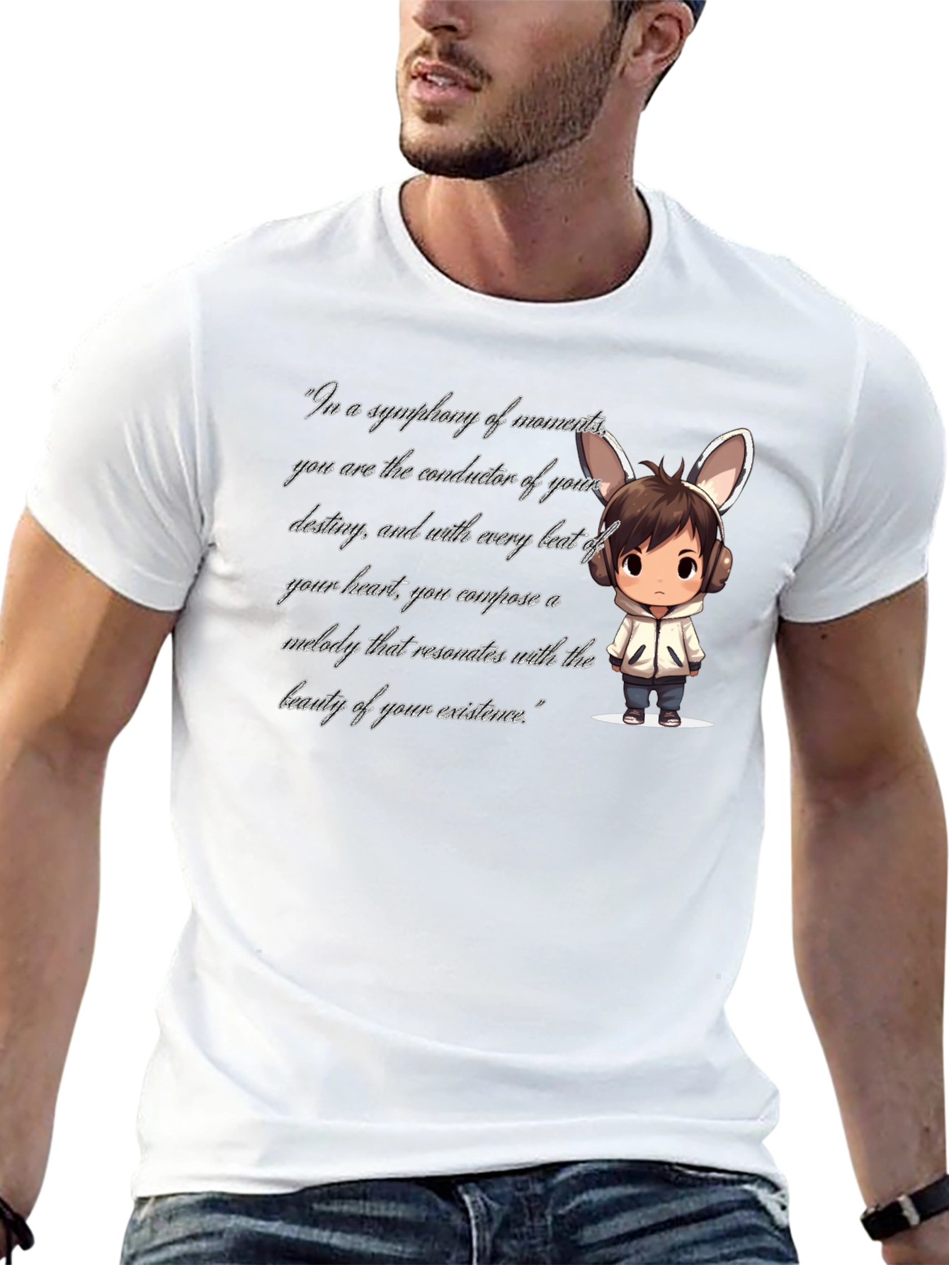 Black T-Shirt with Cartoon and Quote