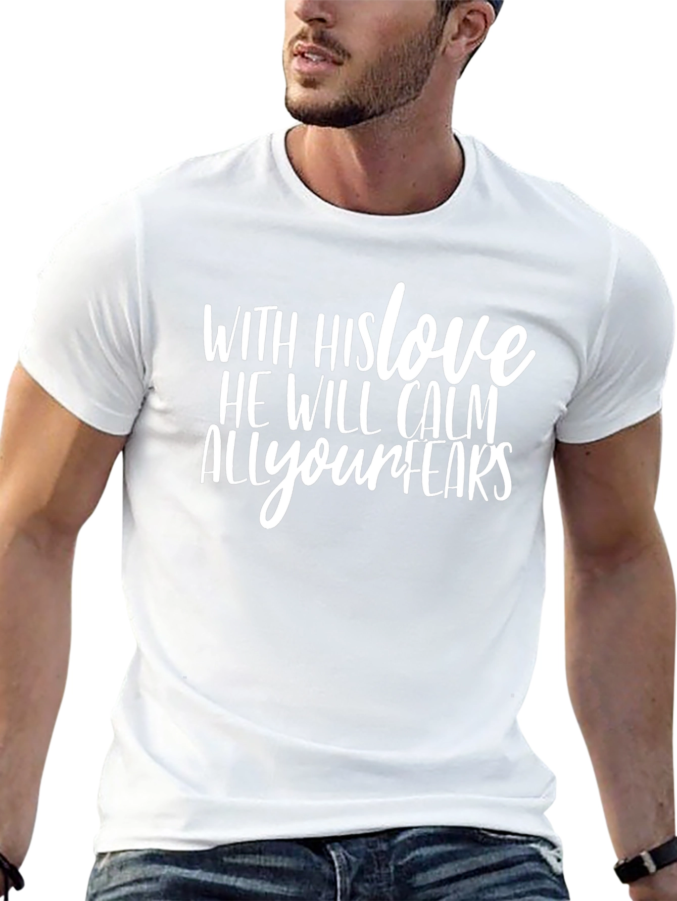 Faith-Inspired Black T-Shirt: With His Love He Will Calm