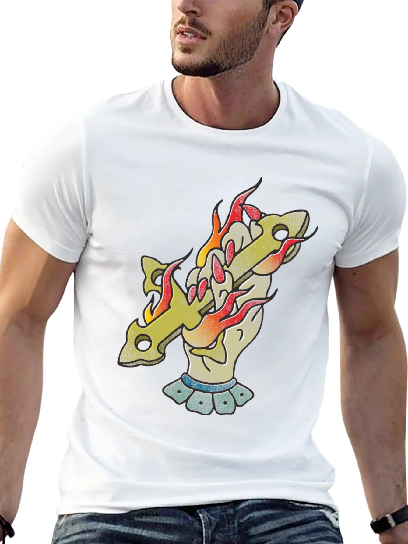 Flaming Cross Graphic T-Shirt - Classic Black Tee