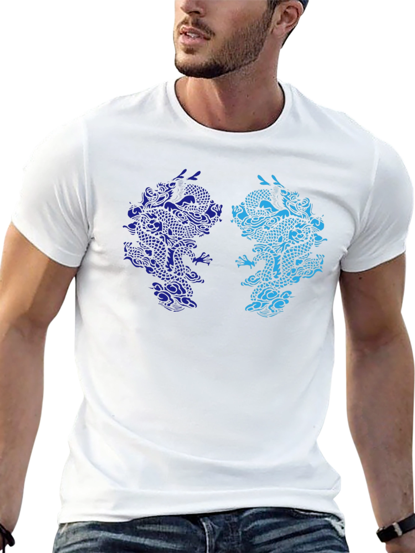Yin Yang Dragon Graphic Black T-Shirt