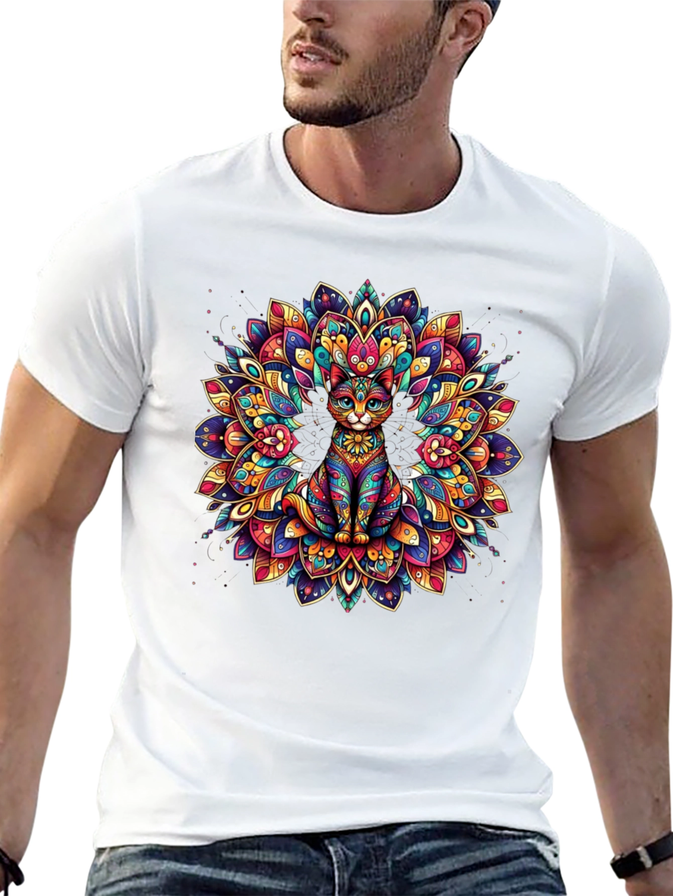 Psychedelic Cat Mandala Graphic Tee