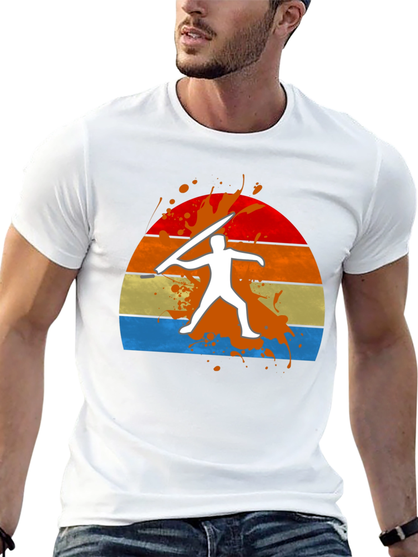 Javelin Thrower Graphic Tee - Retro Sunset Design