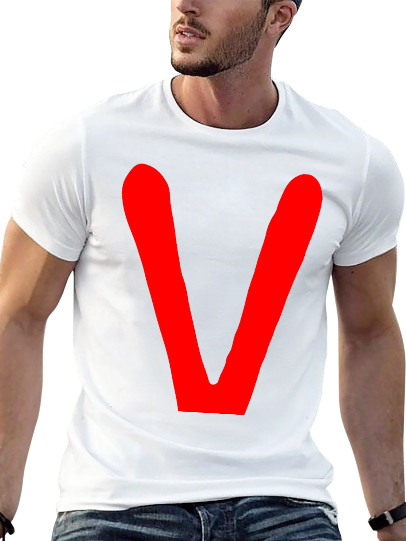 Red V Graphic Print Black T-Shirt