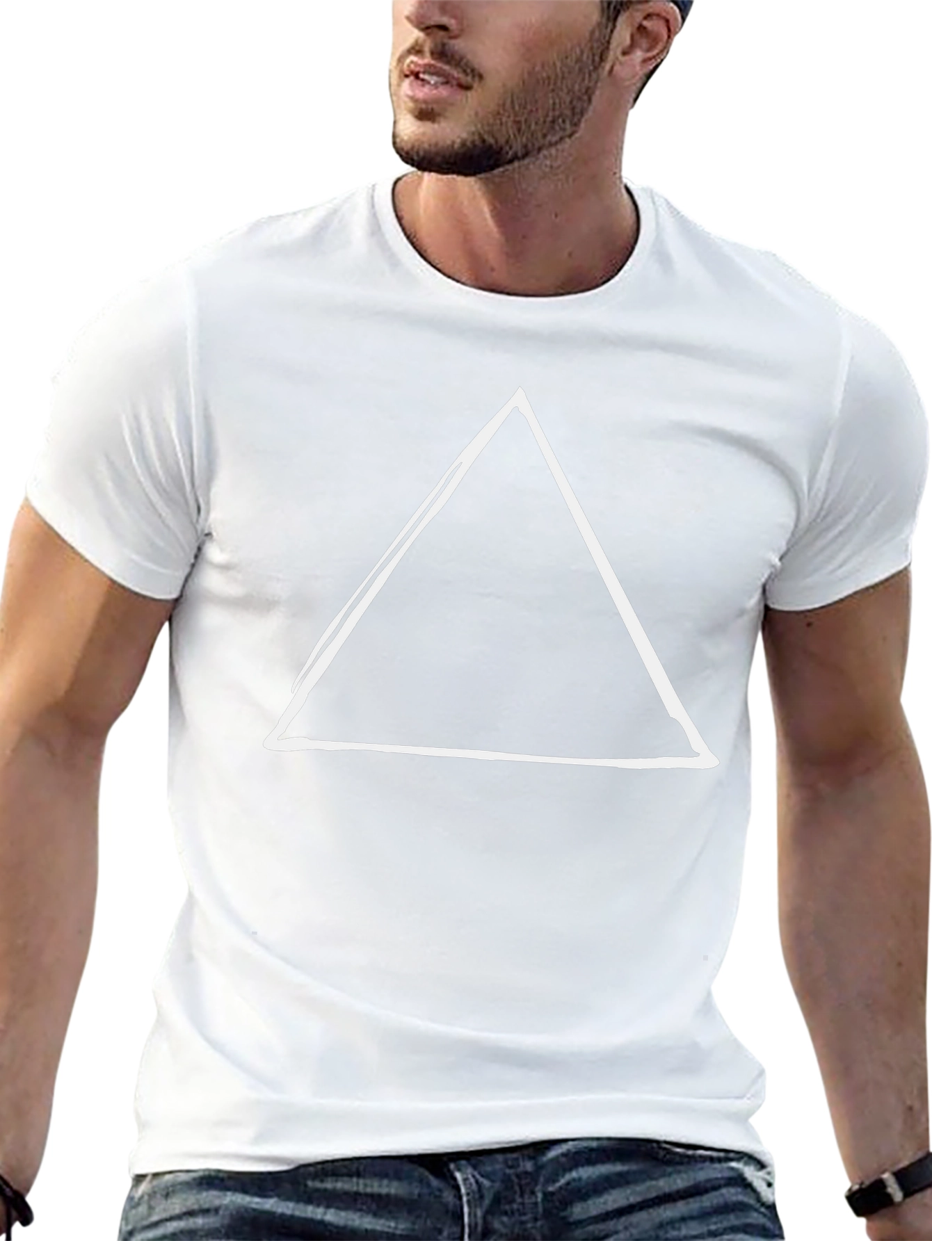 Mens Black T-Shirt with White Triangle Graphic