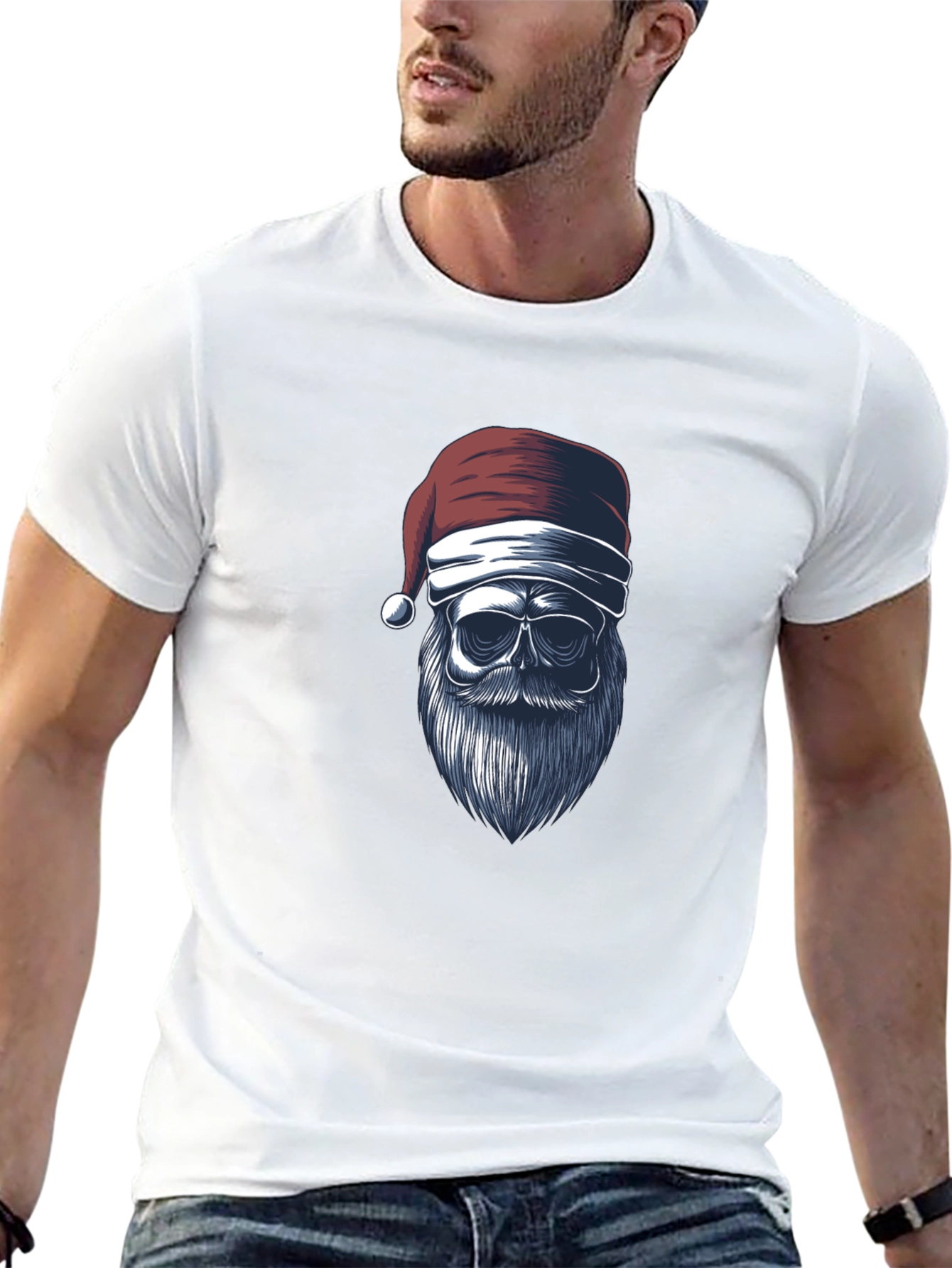 Santa Skull Graphic Tee - Black Holiday Shirt