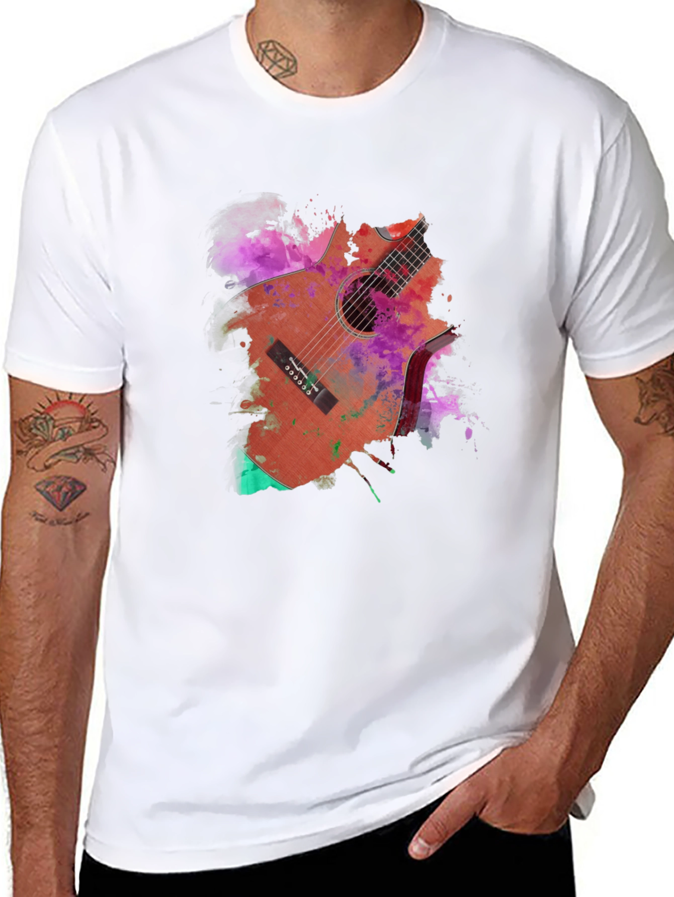 Guitar Paint Splash Graphic Black T-Shirt