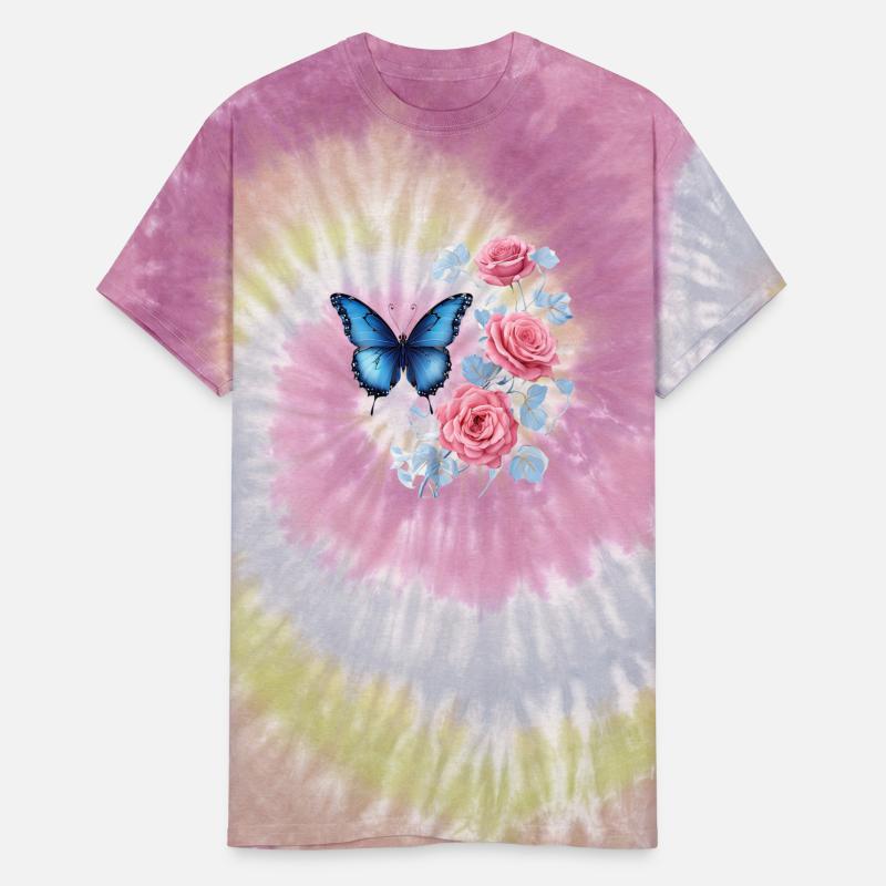 Blue Butterfly and Pink Roses