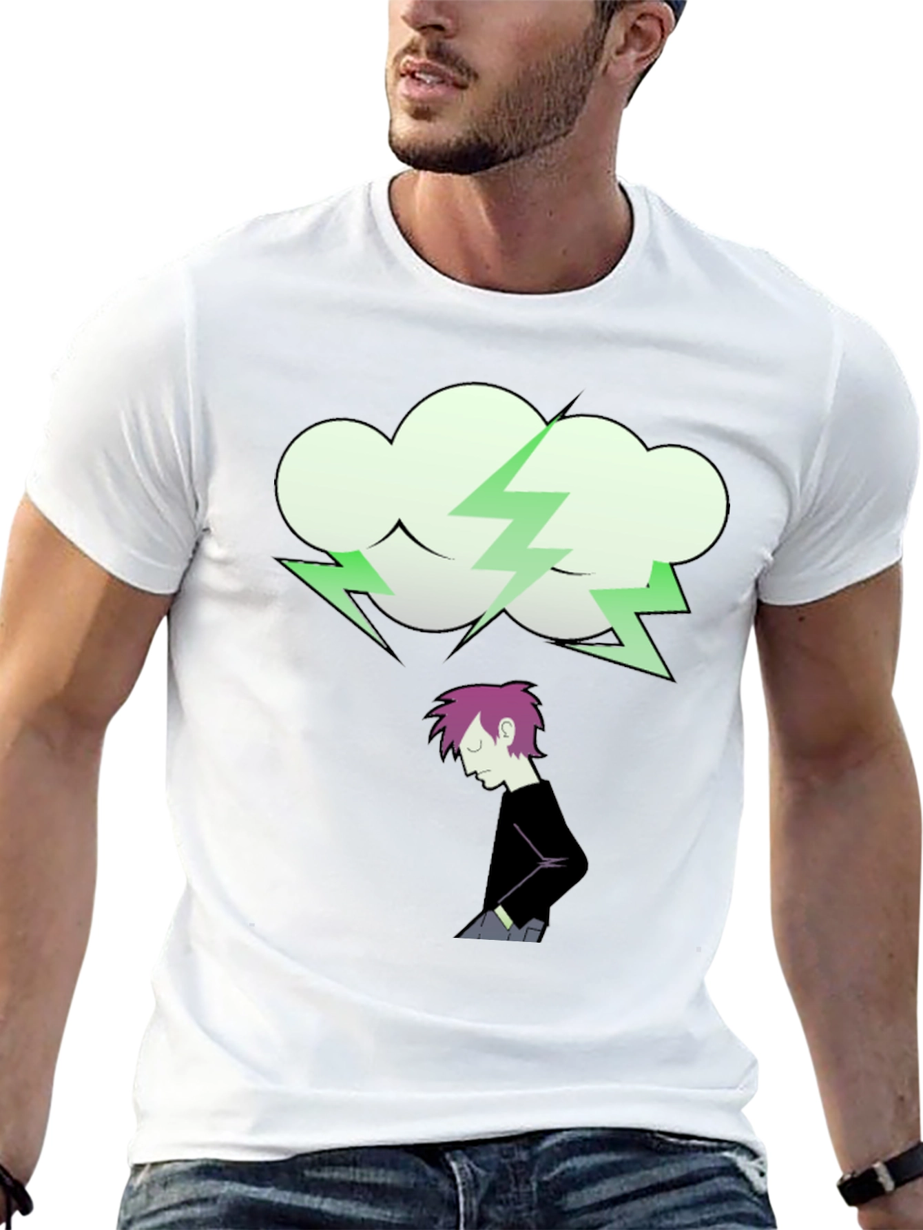 Cartoon Cloud Lightning Bolt Graphic Tee
