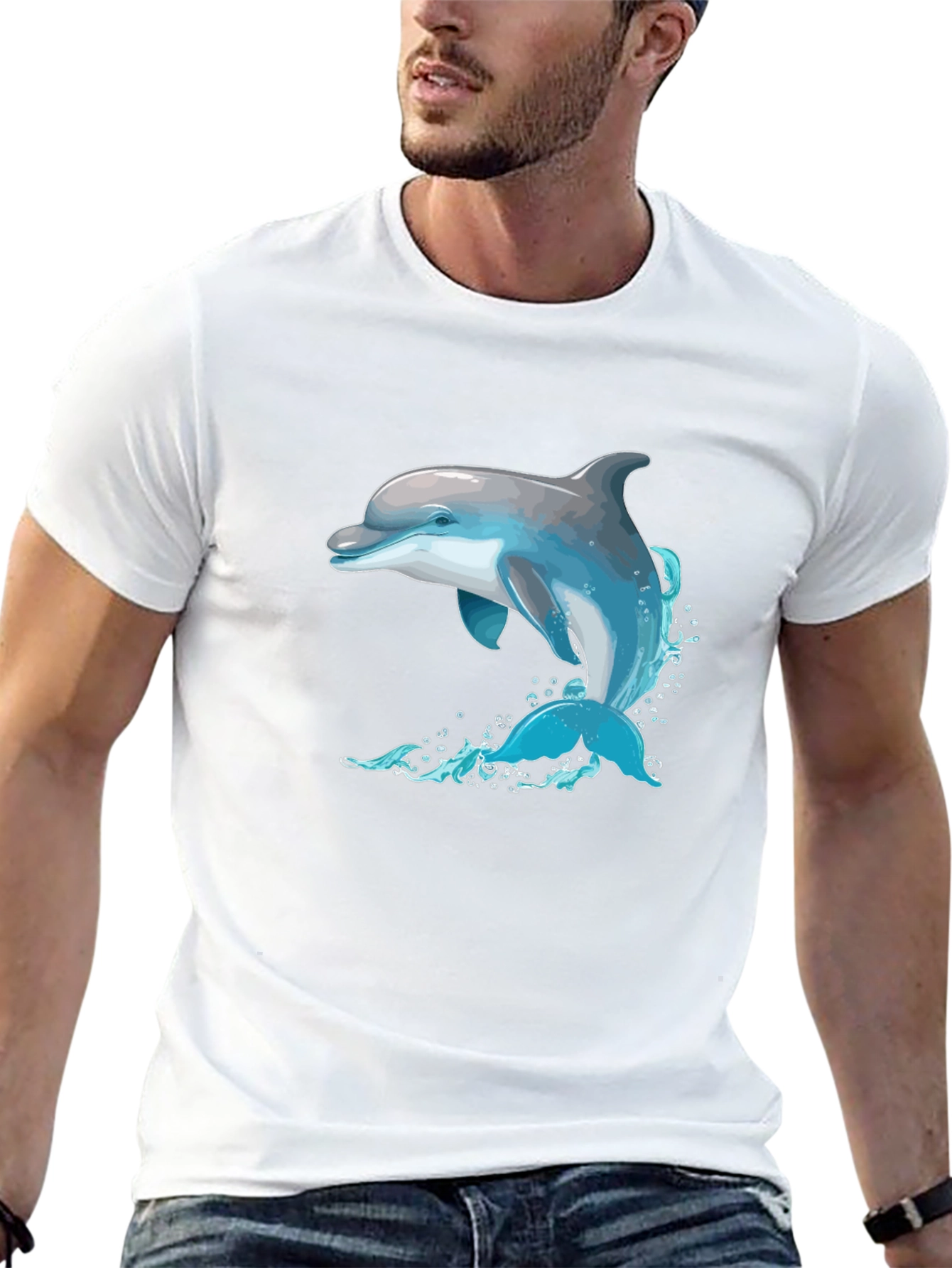 Dolphin Splash Graphic Black T-Shirt