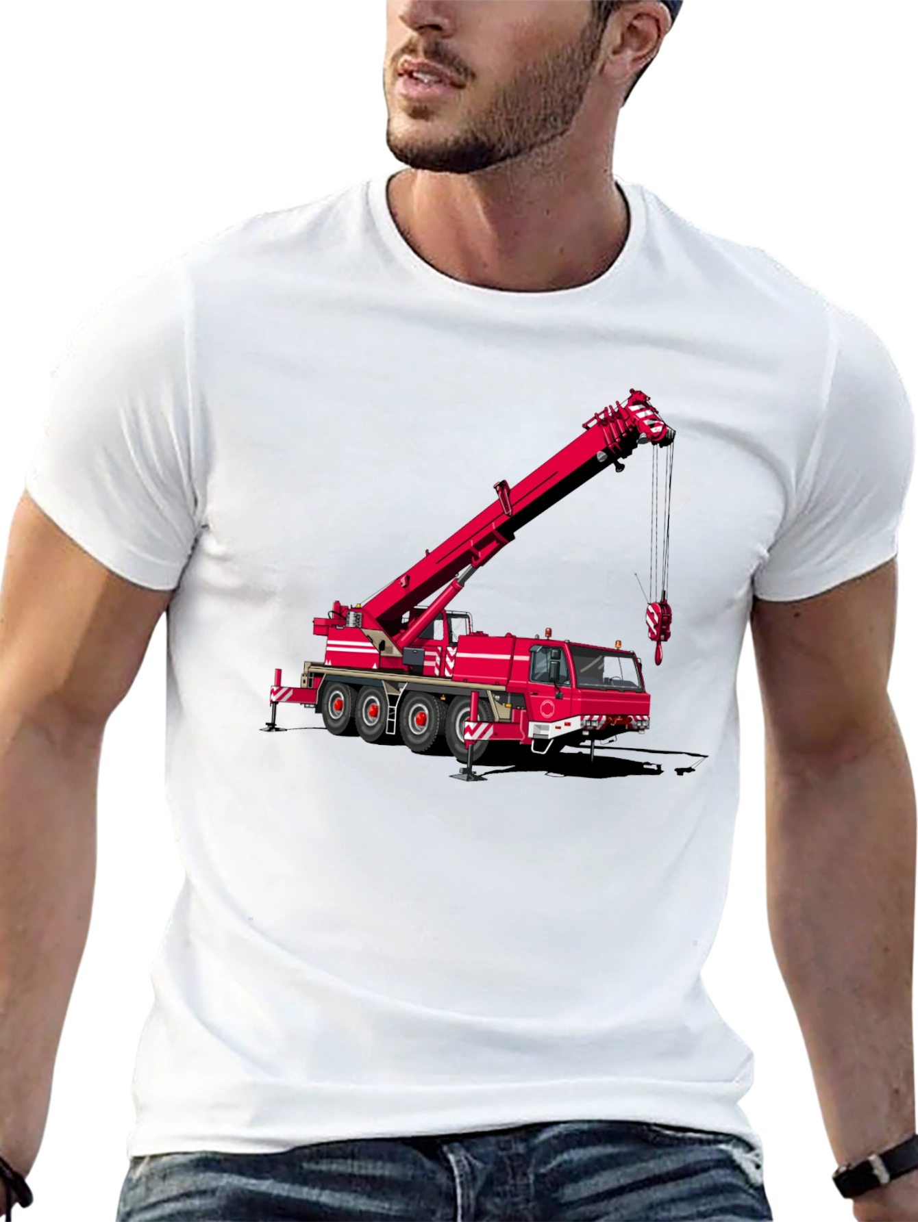 Crane Truck Graphic Tee - Black Cotton Blend T-Shirt