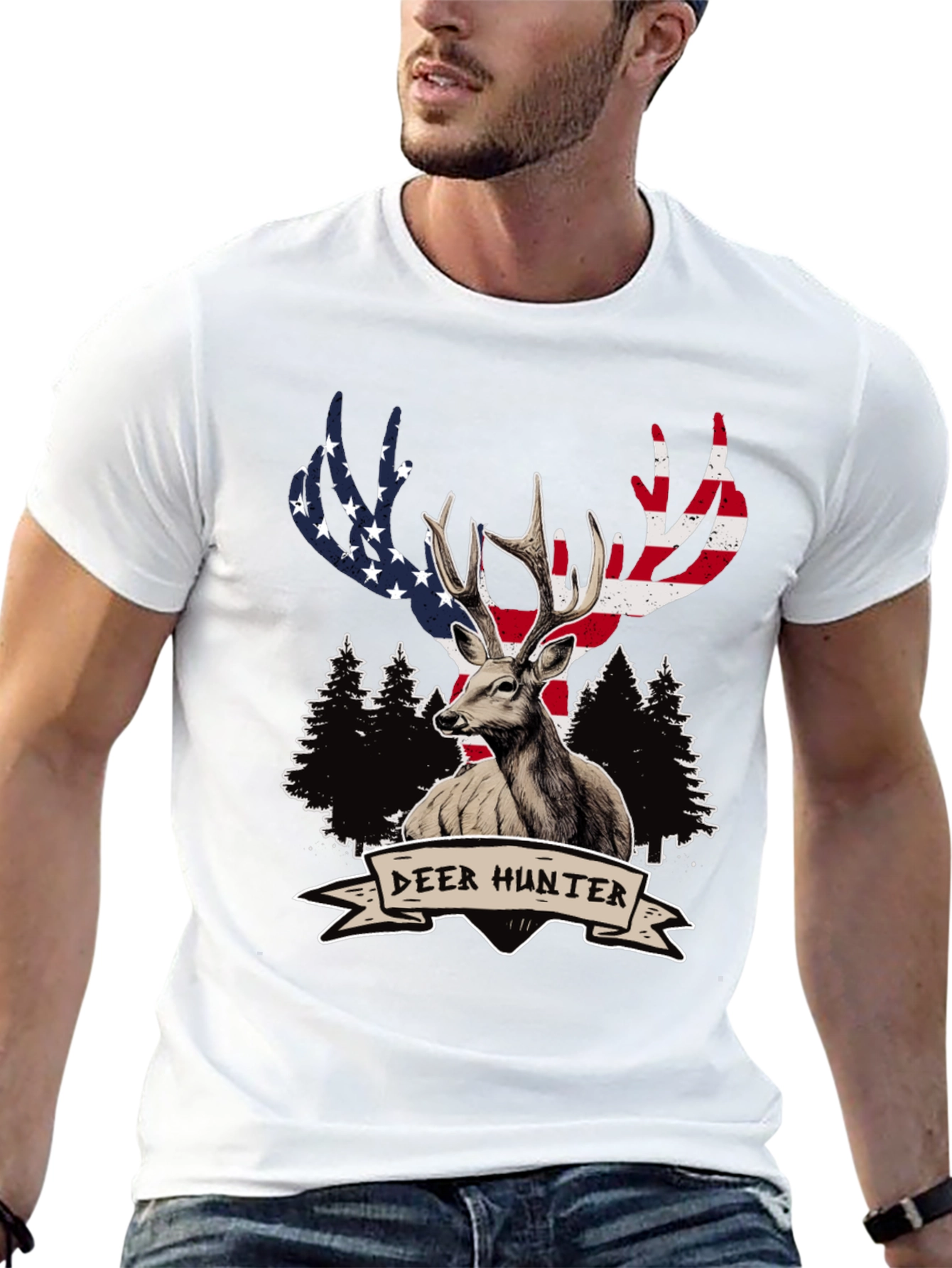 Deer Hunter USA Flag Graphic T-Shirt
