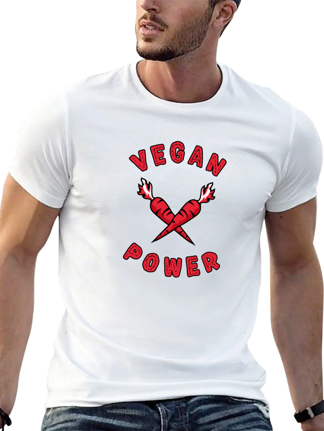 Vegan Power T-Shirt: Red Carrots Graphic Tee