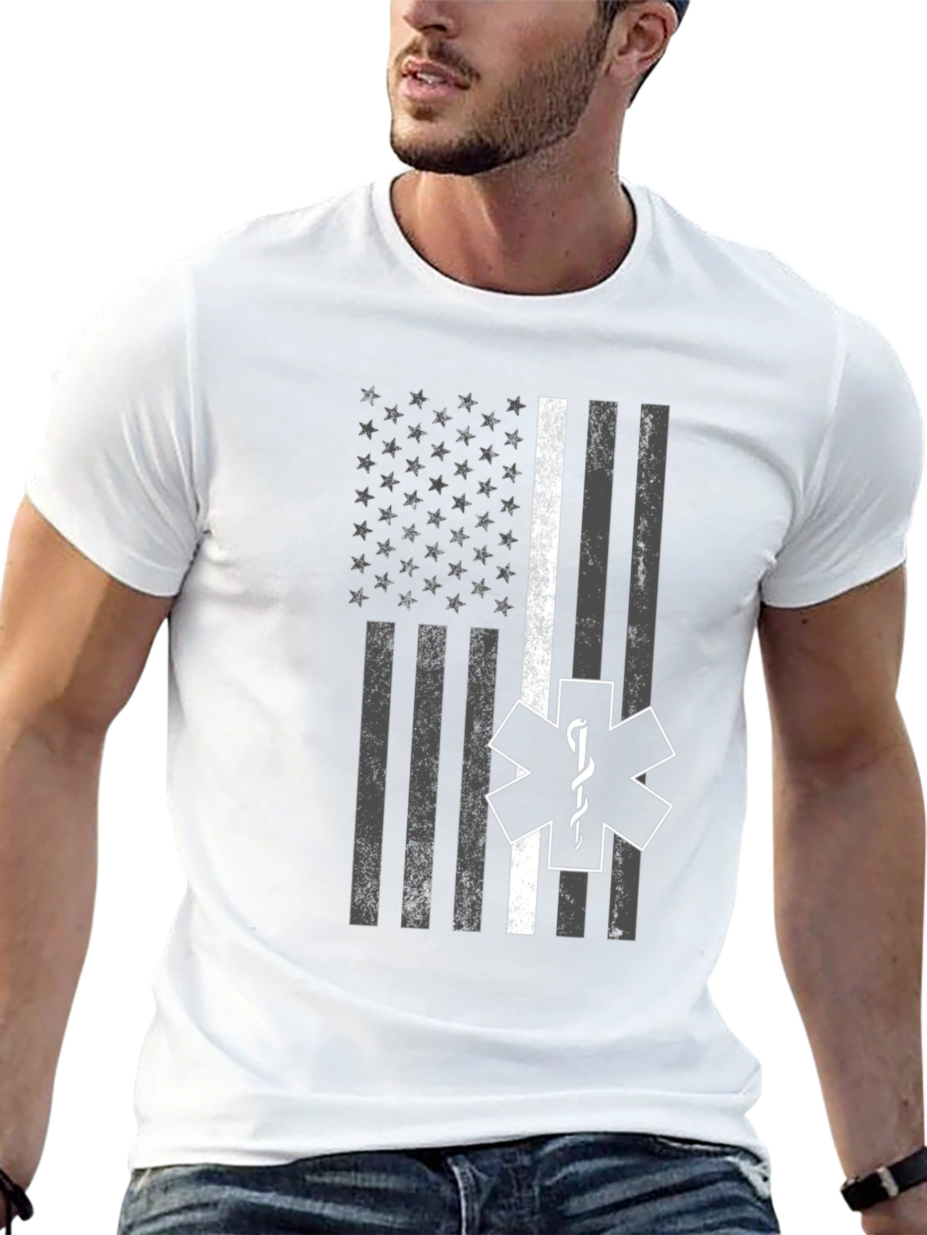 Thin White Line Flag EMT Star of Life T-Shirt