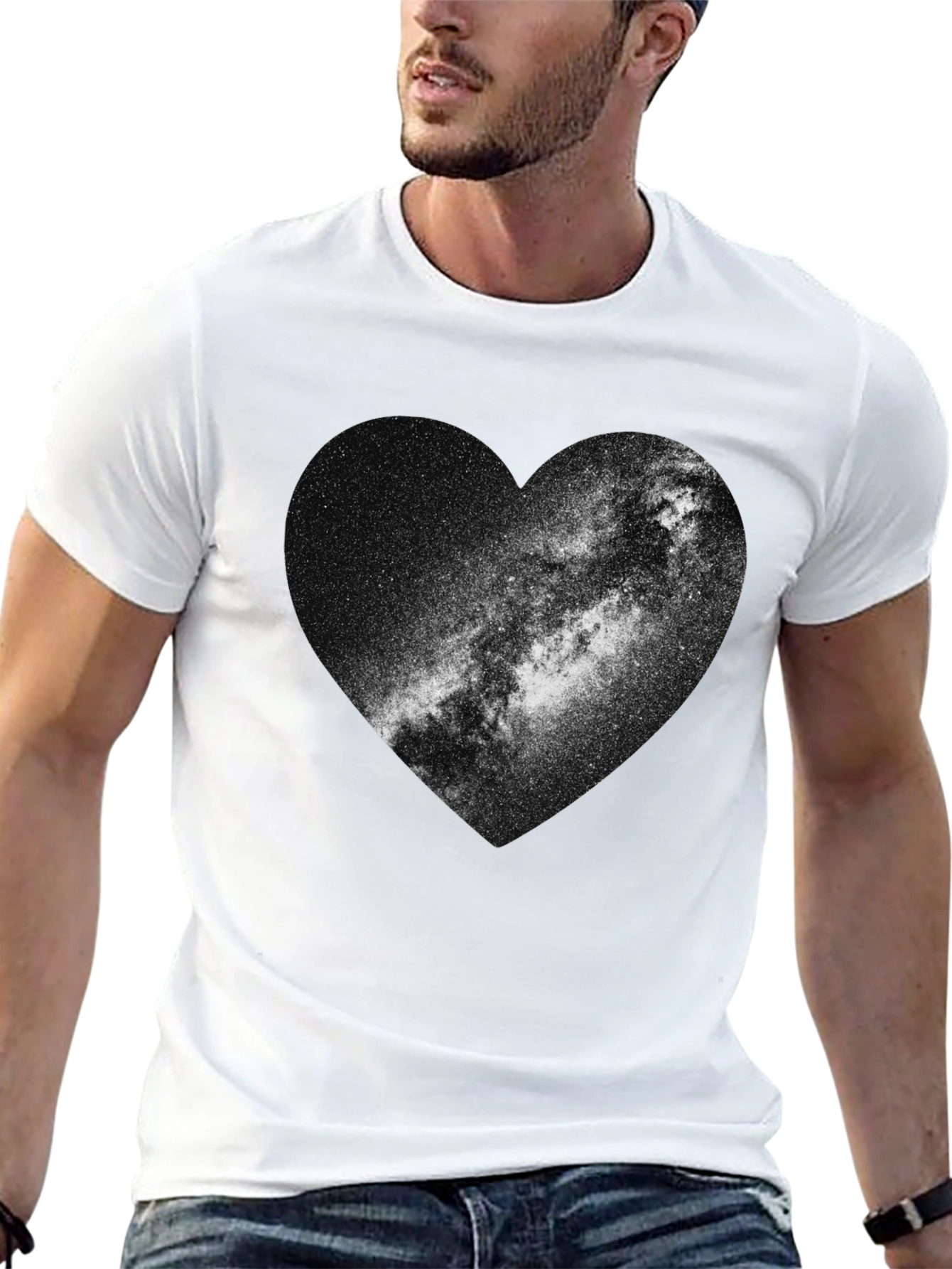 Galaxy Heart Graphic Tee - Stylish Black Cotton T-Shirt