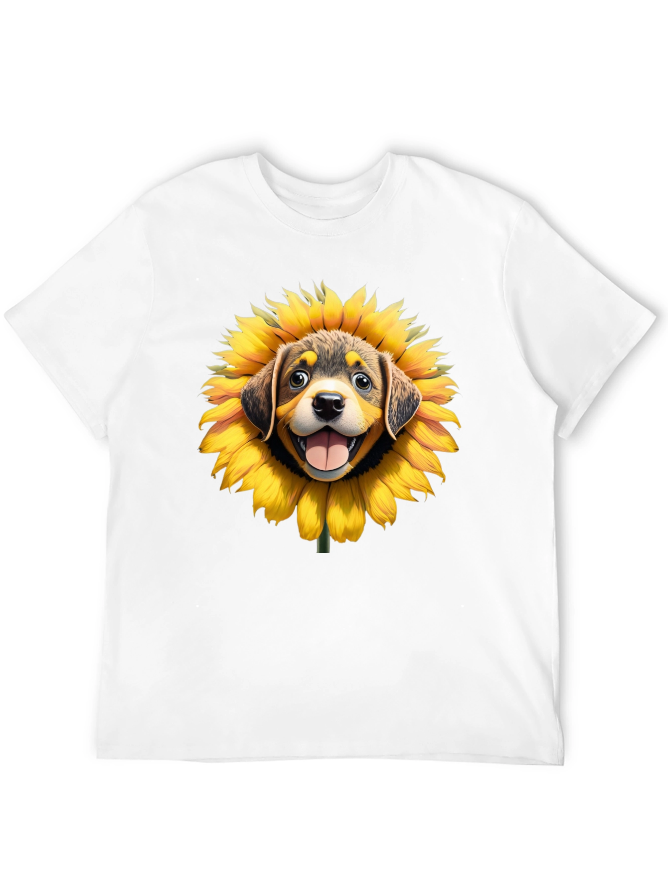 Sunflower Puppy Graphic Black T-Shirt
