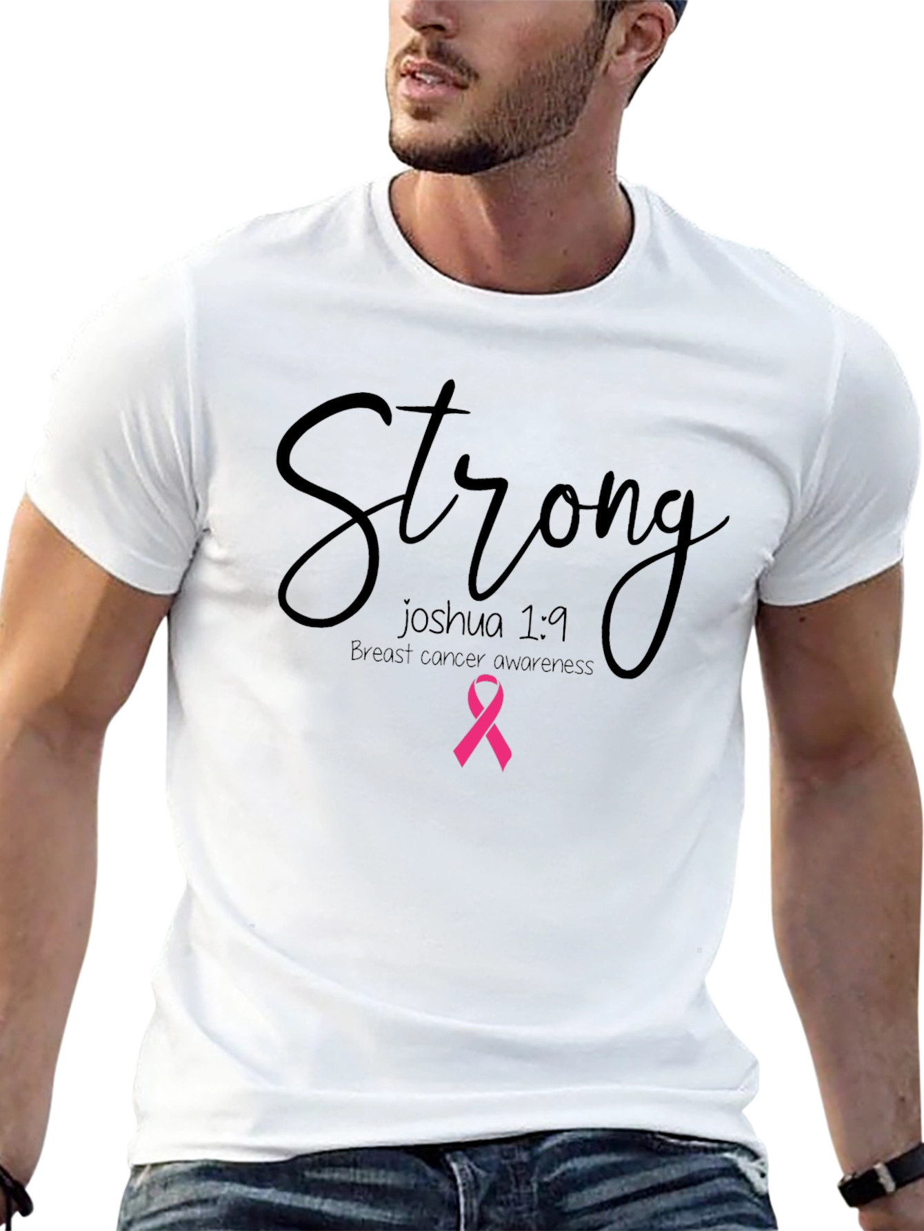Strong Breast Cancer Awareness T-Shirt - Joshua 1:9