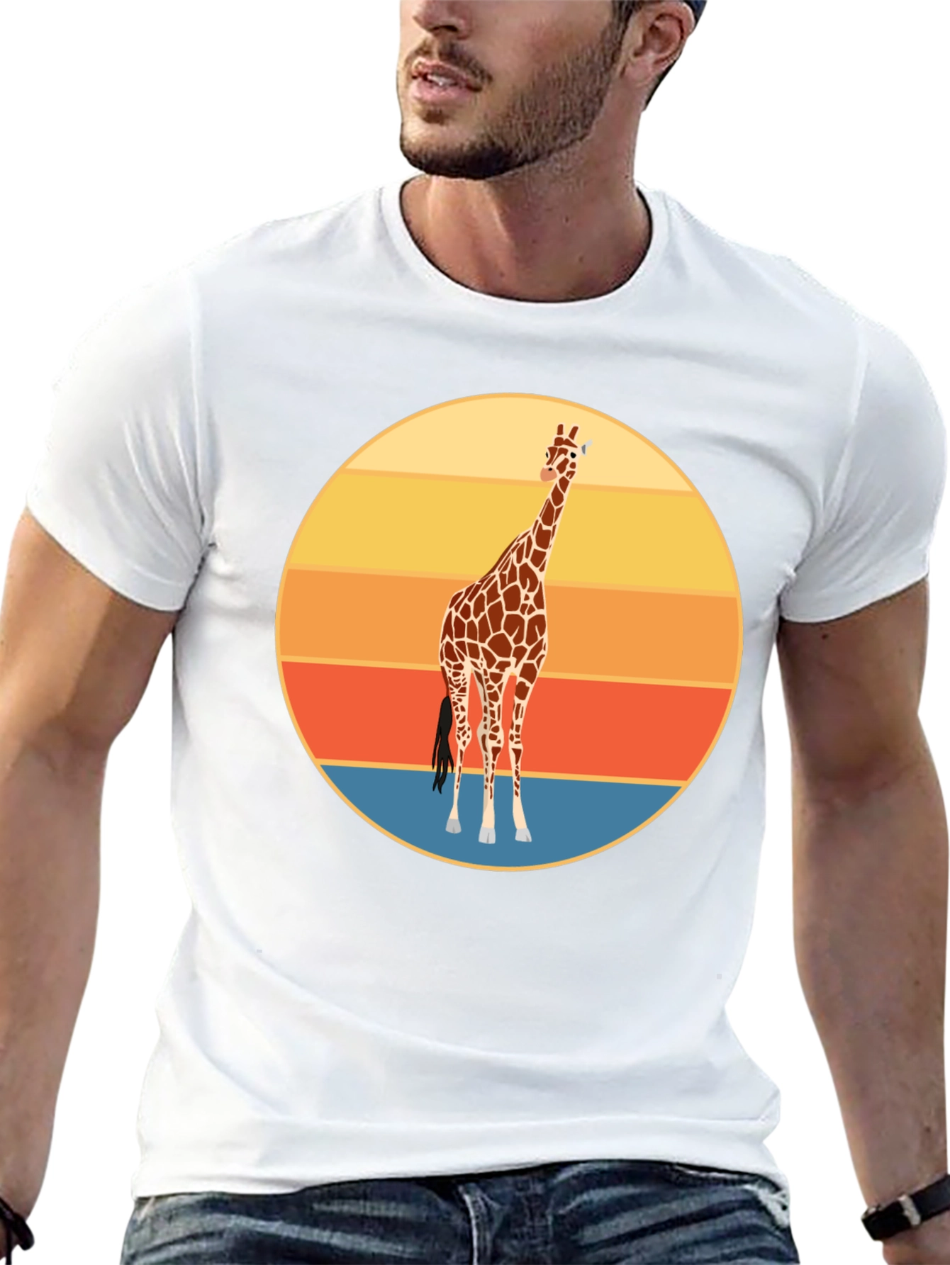 Giraffe Sunset Graphic Tee - Trendy Animal Print