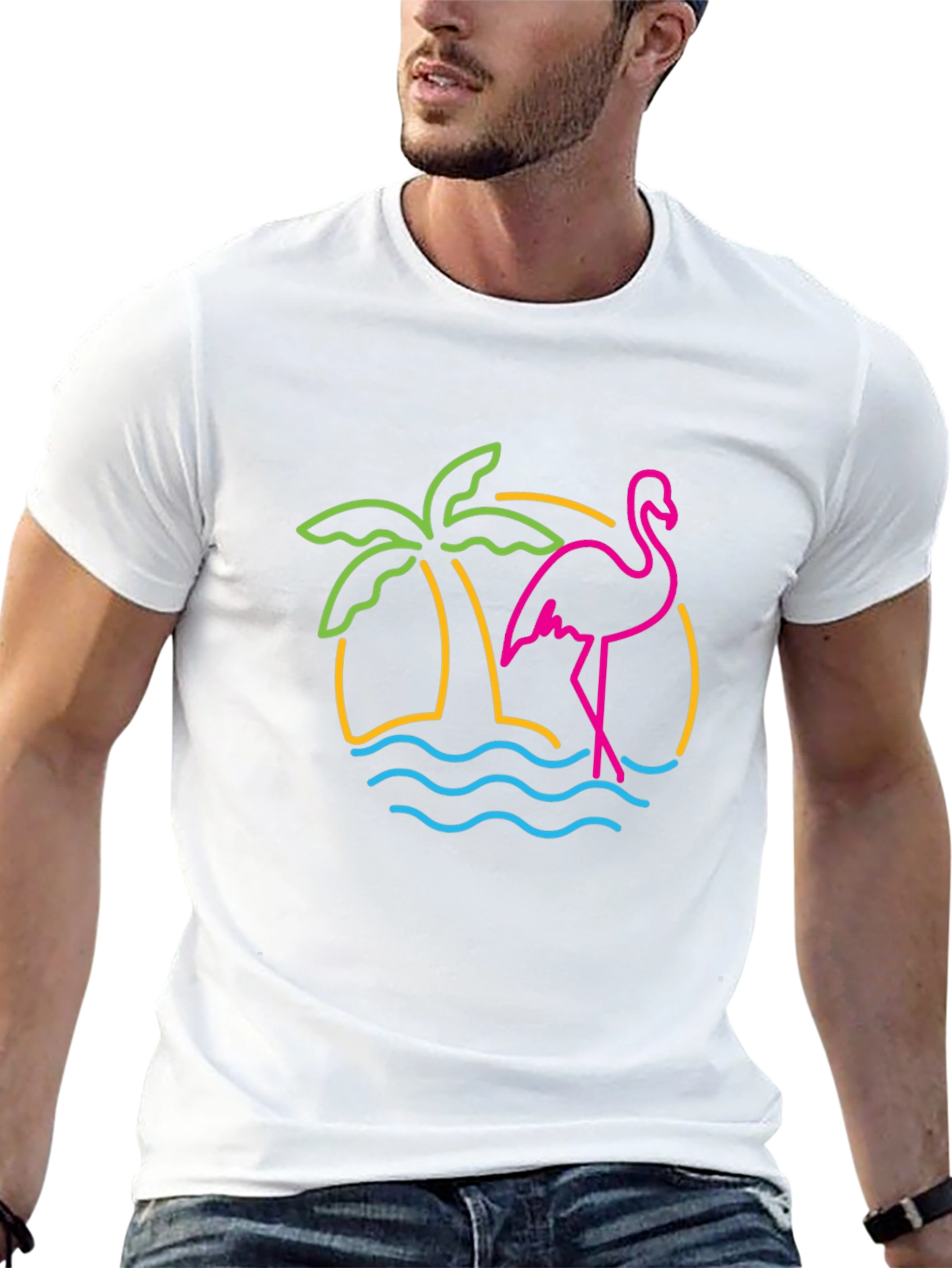 Tropical Flamingo Graphic Tee - Black