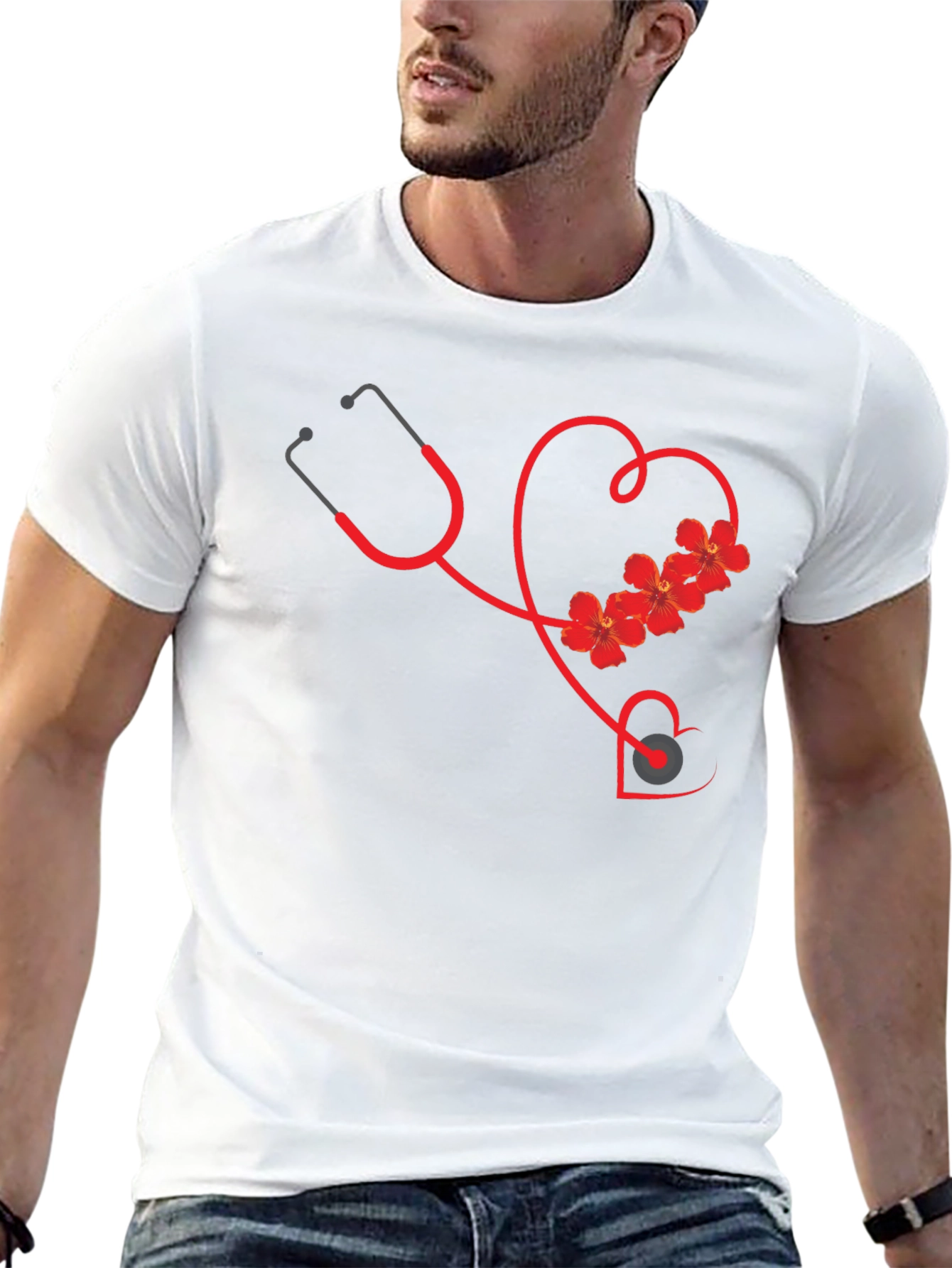 Floral Stethoscope Heart Graphic Tee