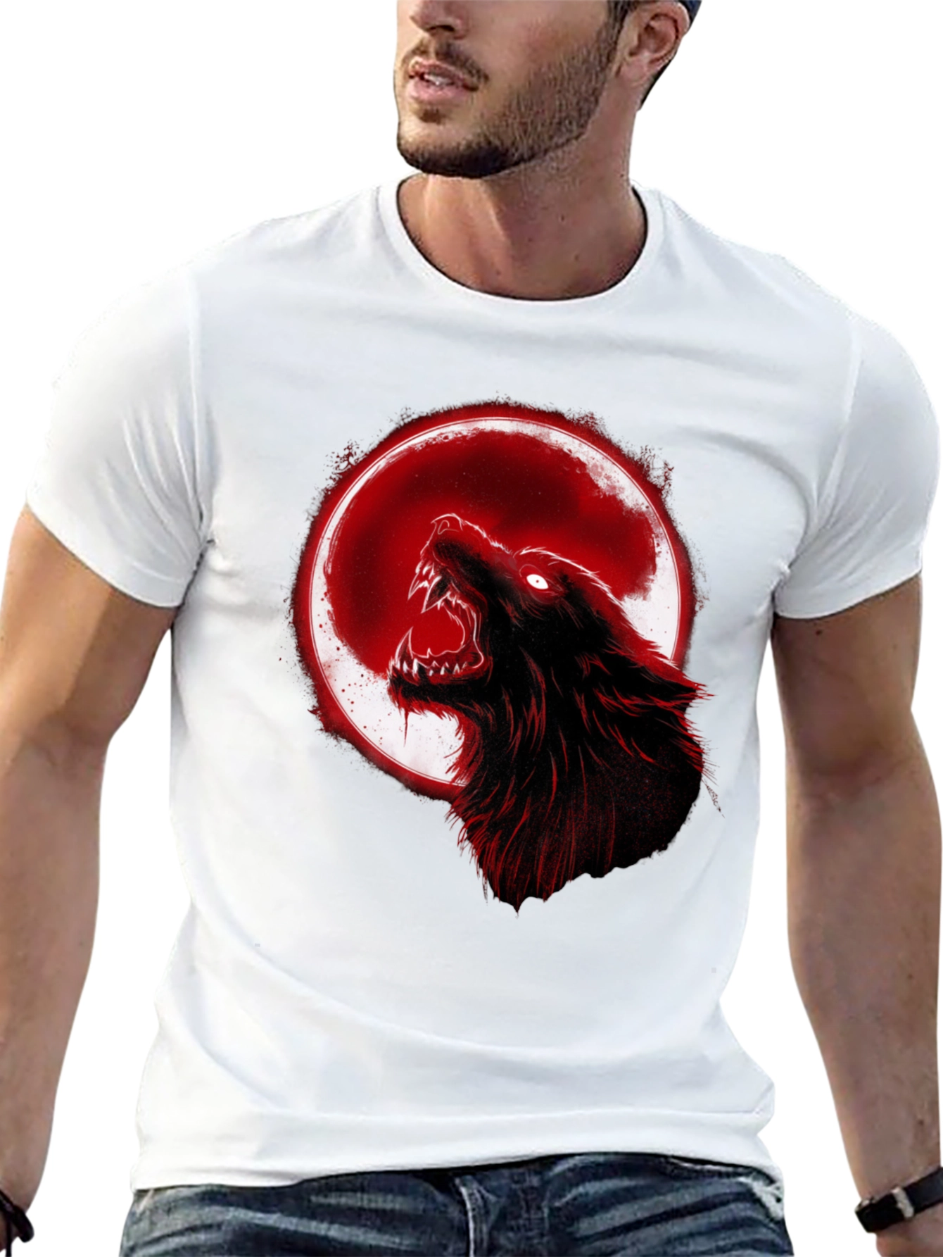 Full Moon Wolf Graphic Tee - Black Cotton T-Shirt