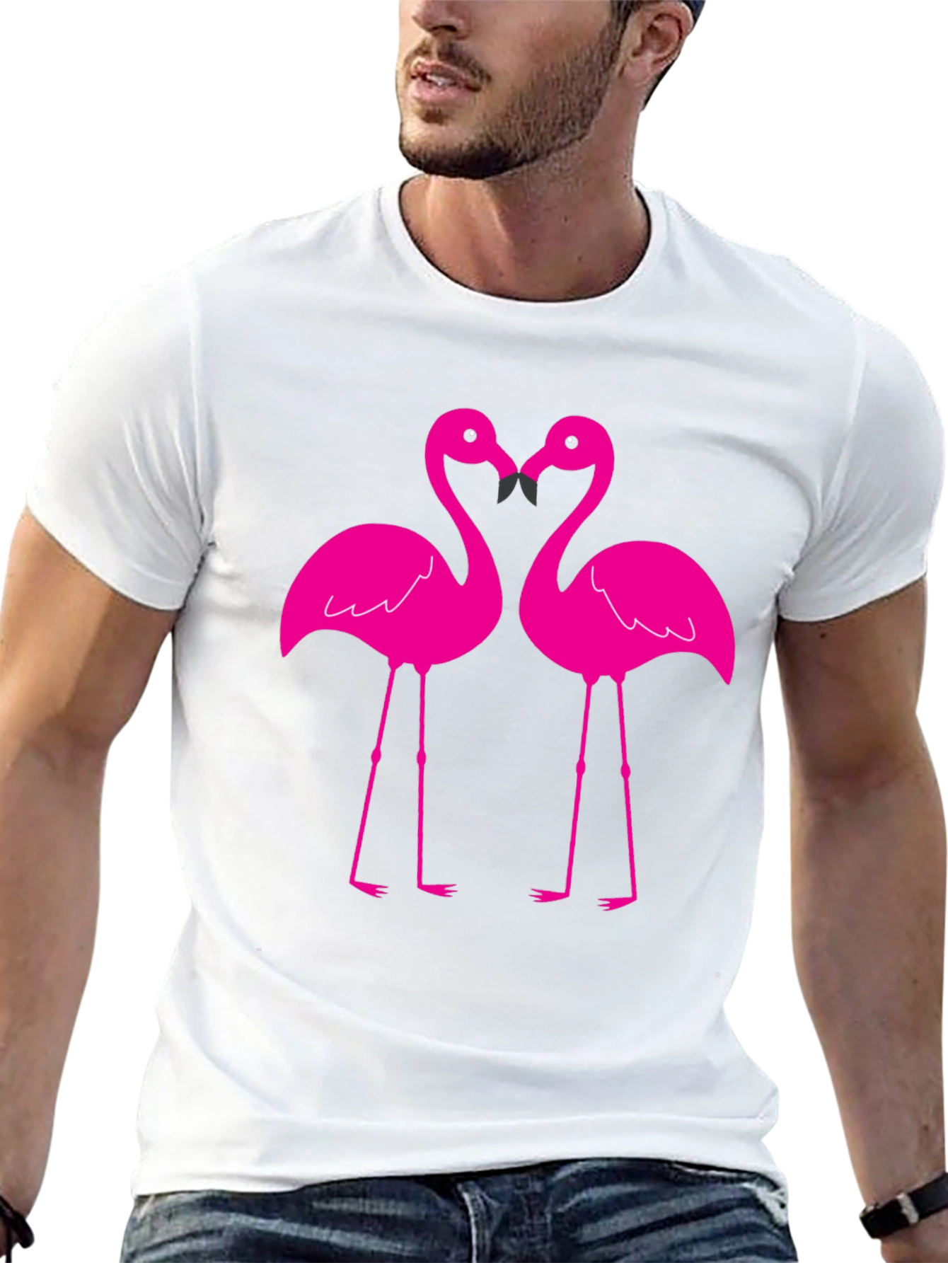 Flamingo Love T-Shirt - Black Cotton Blend