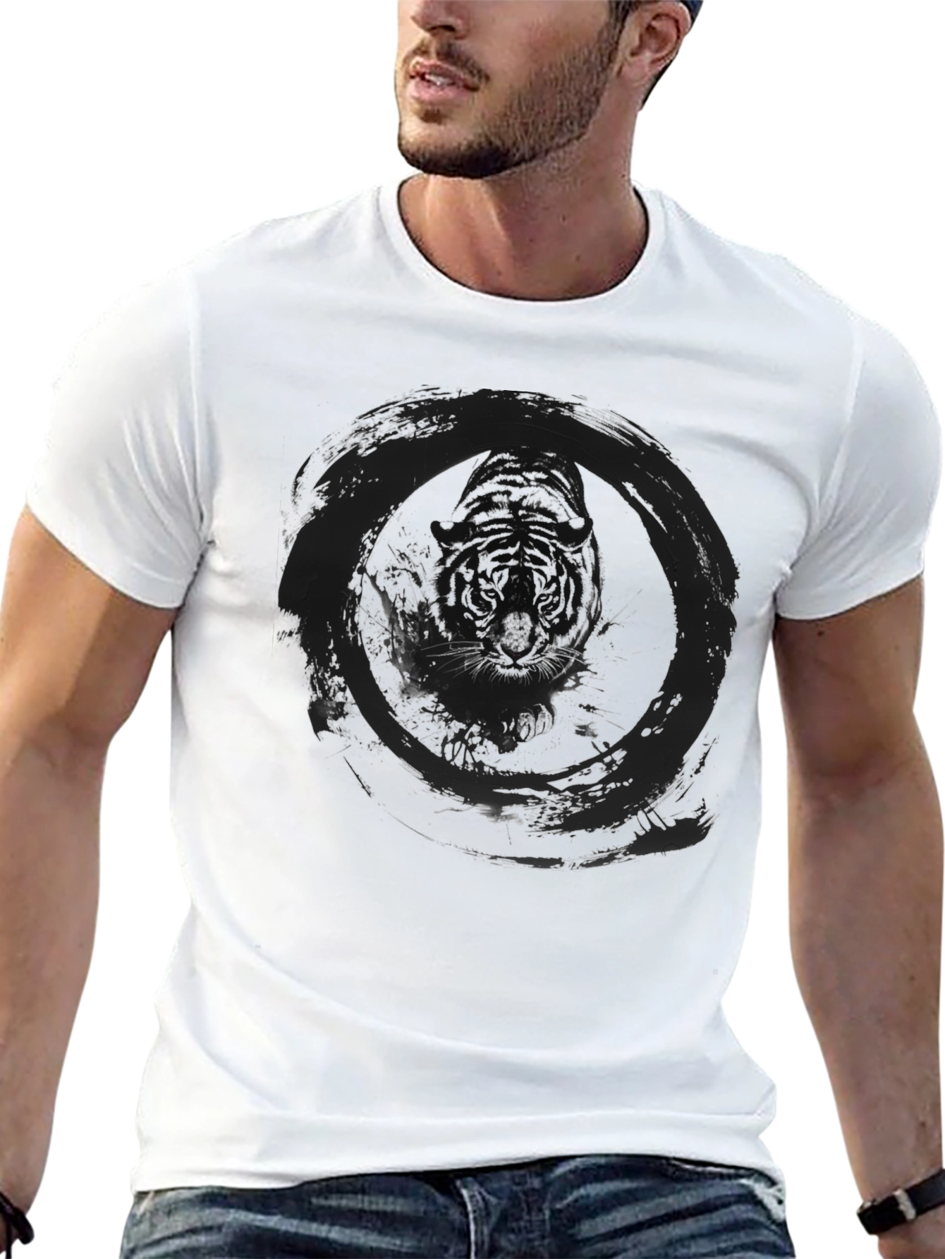 Tiger Circle Graphic Tee - Black Cotton Blend